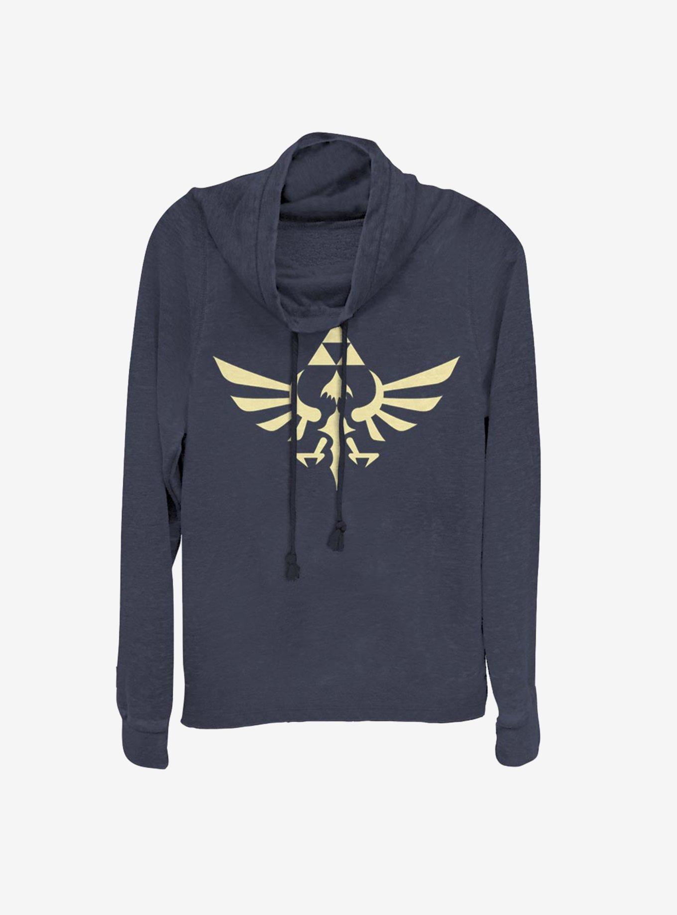 Nintendo The Legend Of Zelda Triumphant Triforce Cowlneck Long-Sleeve Womens Top, NAVY, hi-res