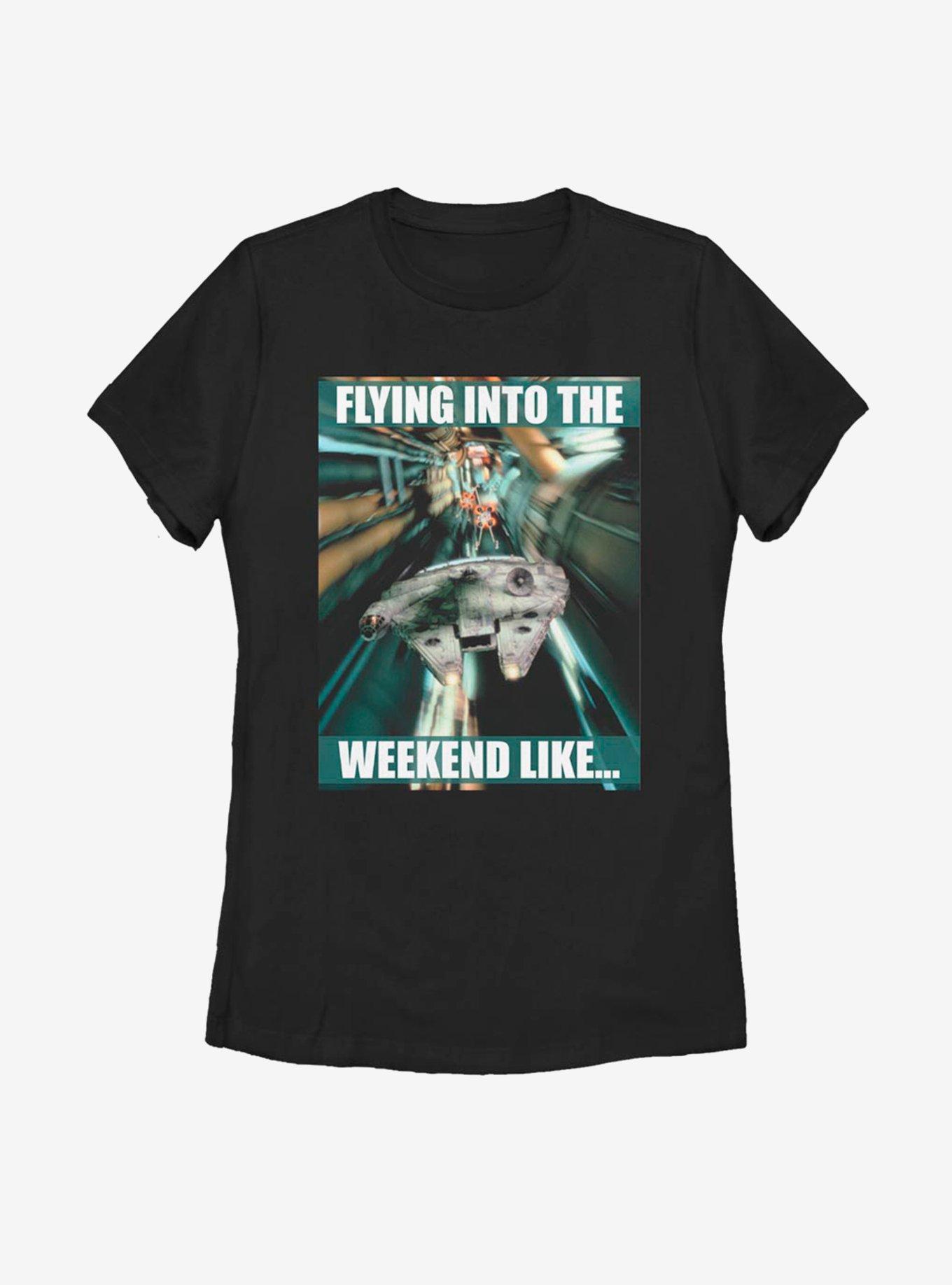 Star Wars Flying Into The Weekend Womens T-Shirt, BLACK, hi-res