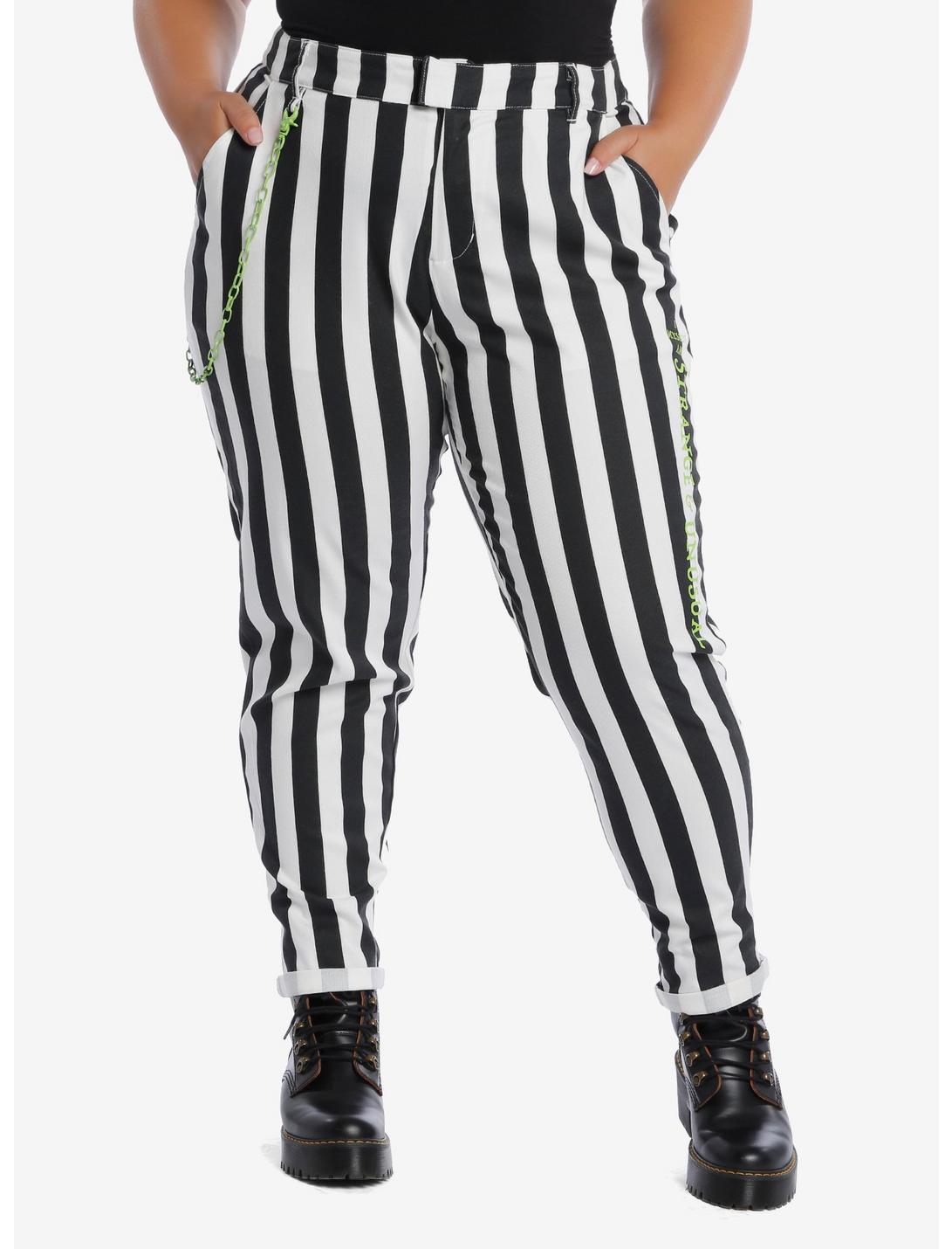 Beetlejuice Black & White Stripe Chain Pants Plus Size | Hot Topic