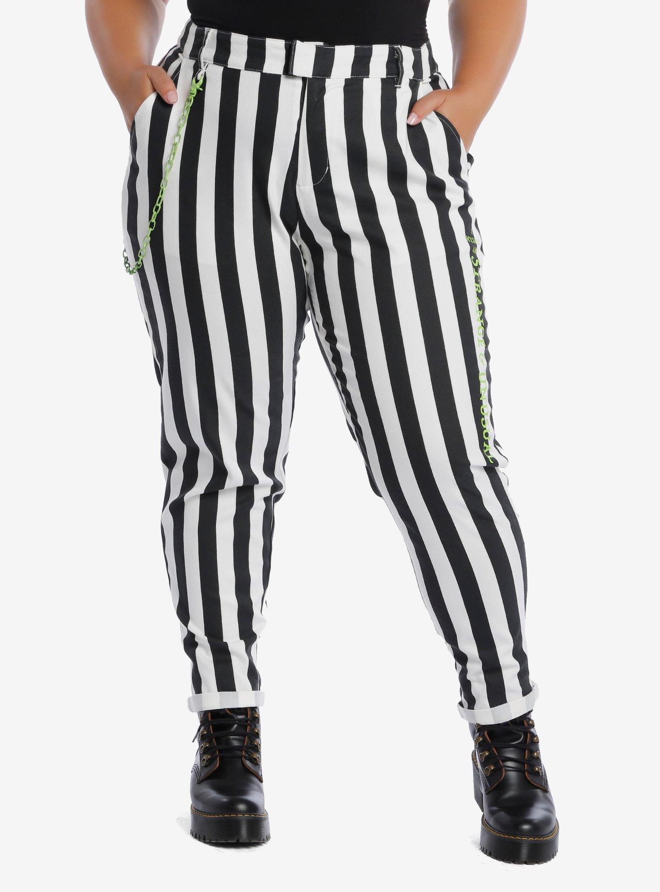 Beetlejuice Black & White Stripe Chain Pants Plus Size, BLACK-WHITE STRIPE, hi-res