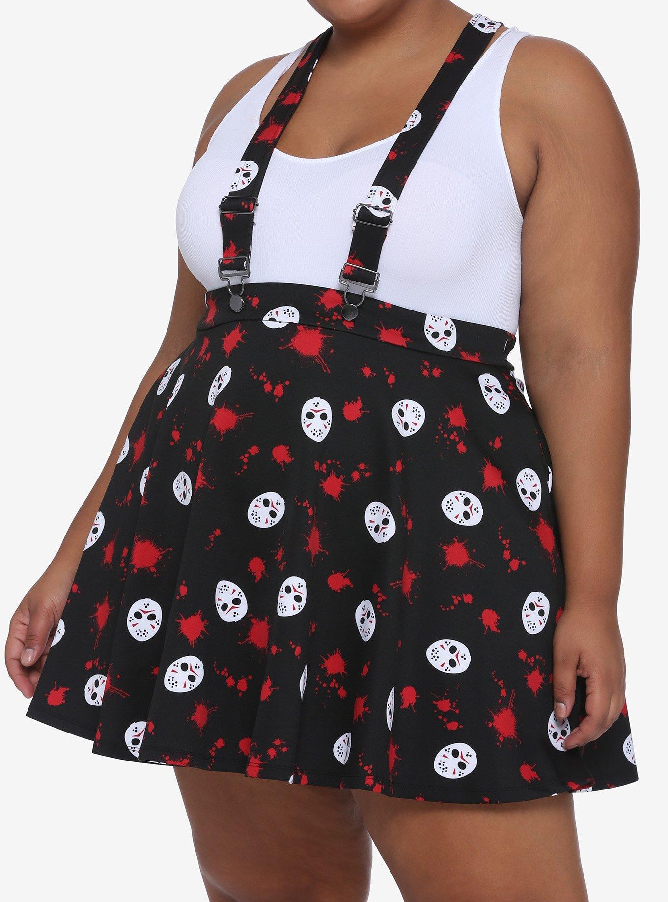 Friday The 13th Jason Mask Blood Suspender Skirt Plus Size, MULTI, hi-res