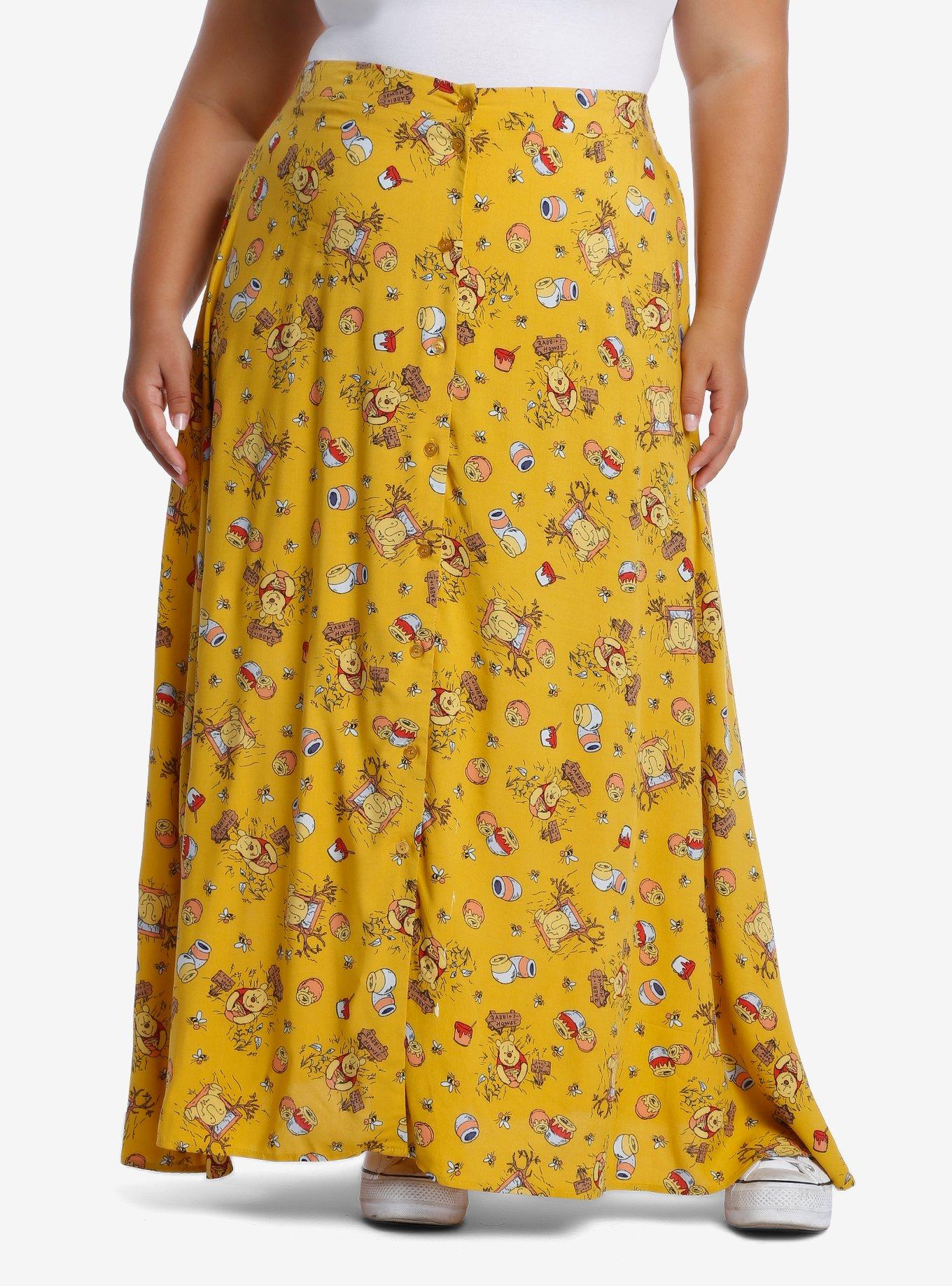 Disney Winnie The Pooh Button-Front Midi Skirt Plus Size, MULTI, hi-res
