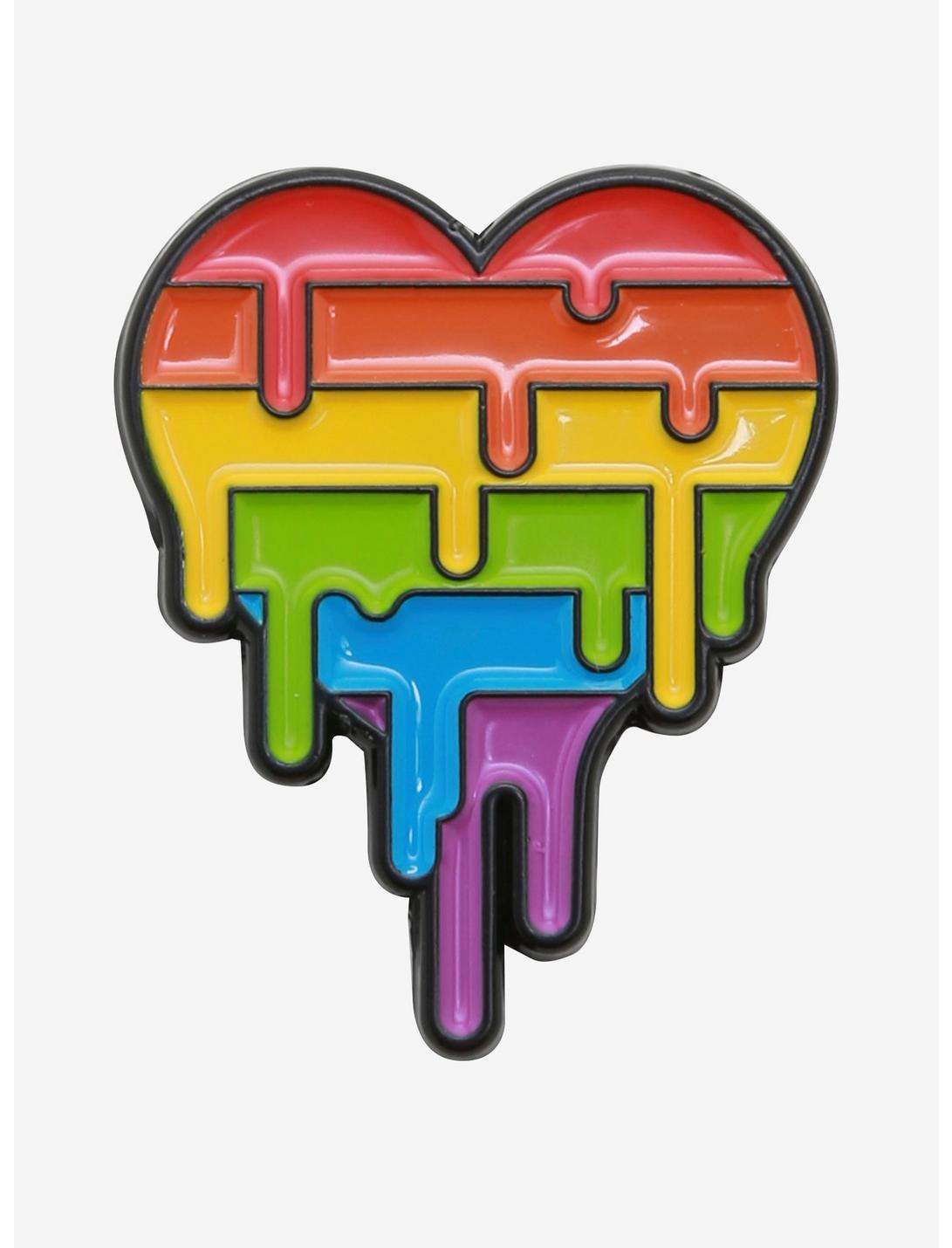 Rainbow Heart Drip Enamel Pin, , hi-res