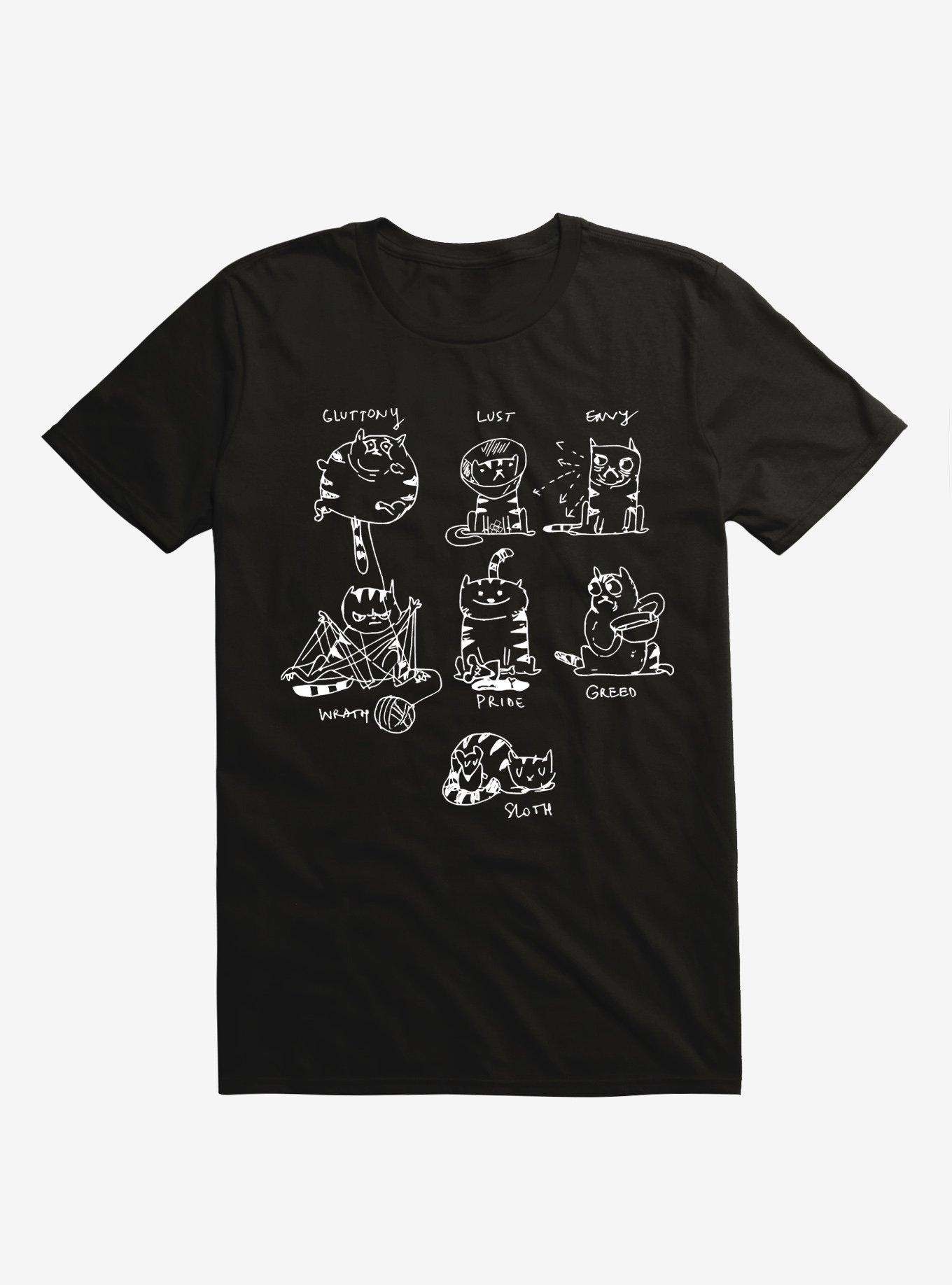 7 Sins Cat Black T-Shirt, BLACK, hi-res