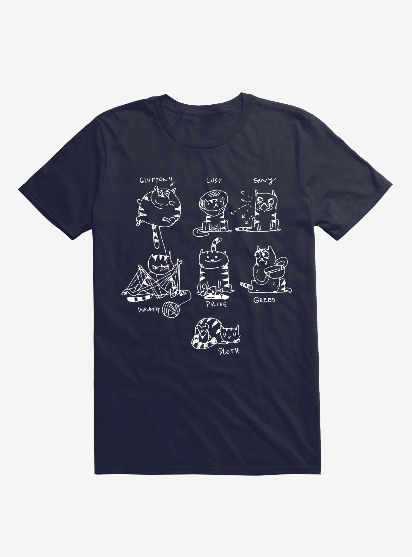 7 Sins Cat Navy Blue T-Shirt, , hi-res