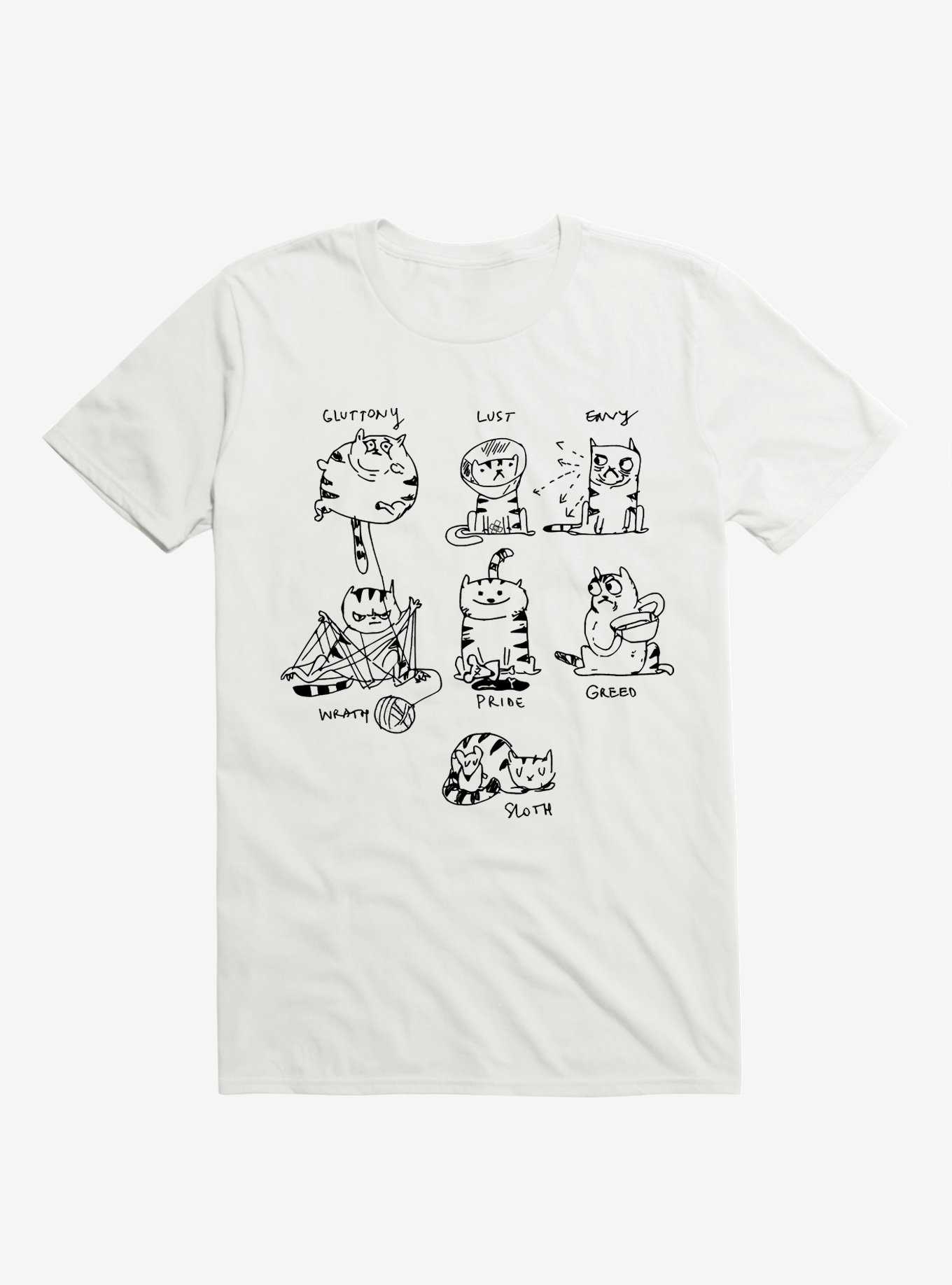 7 Sins Cat White T-Shirt, , hi-res