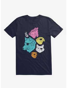 Animals With Eyepatches! Yes! Cat Dog Horse Navy Blue T-Shirt, , hi-res