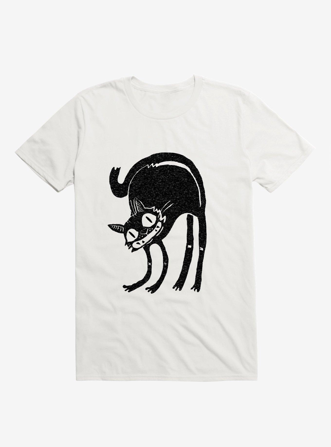 Frightened Black Cat White T-Shirt, WHITE, hi-res