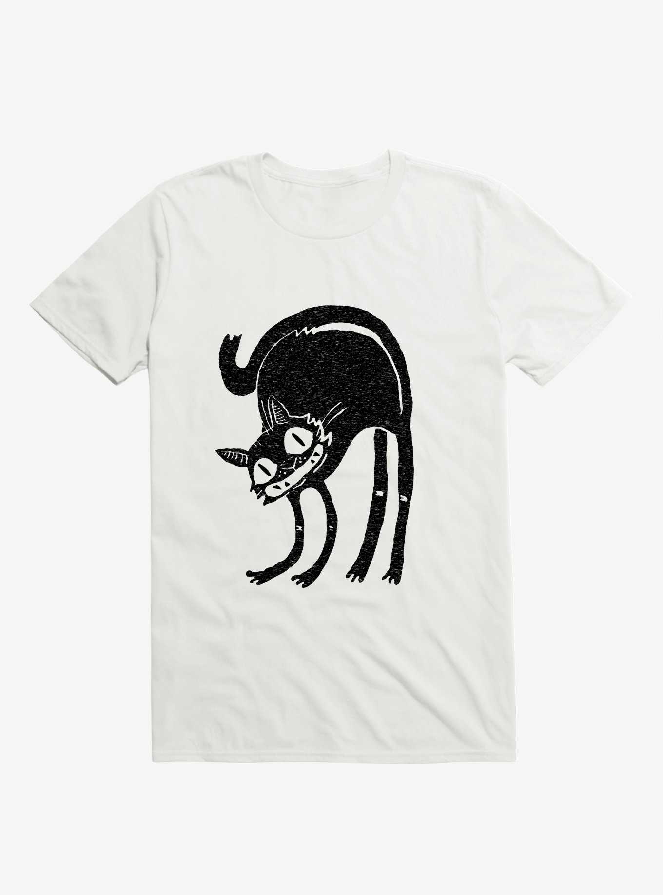 Frightened Black Cat White T-Shirt, , hi-res