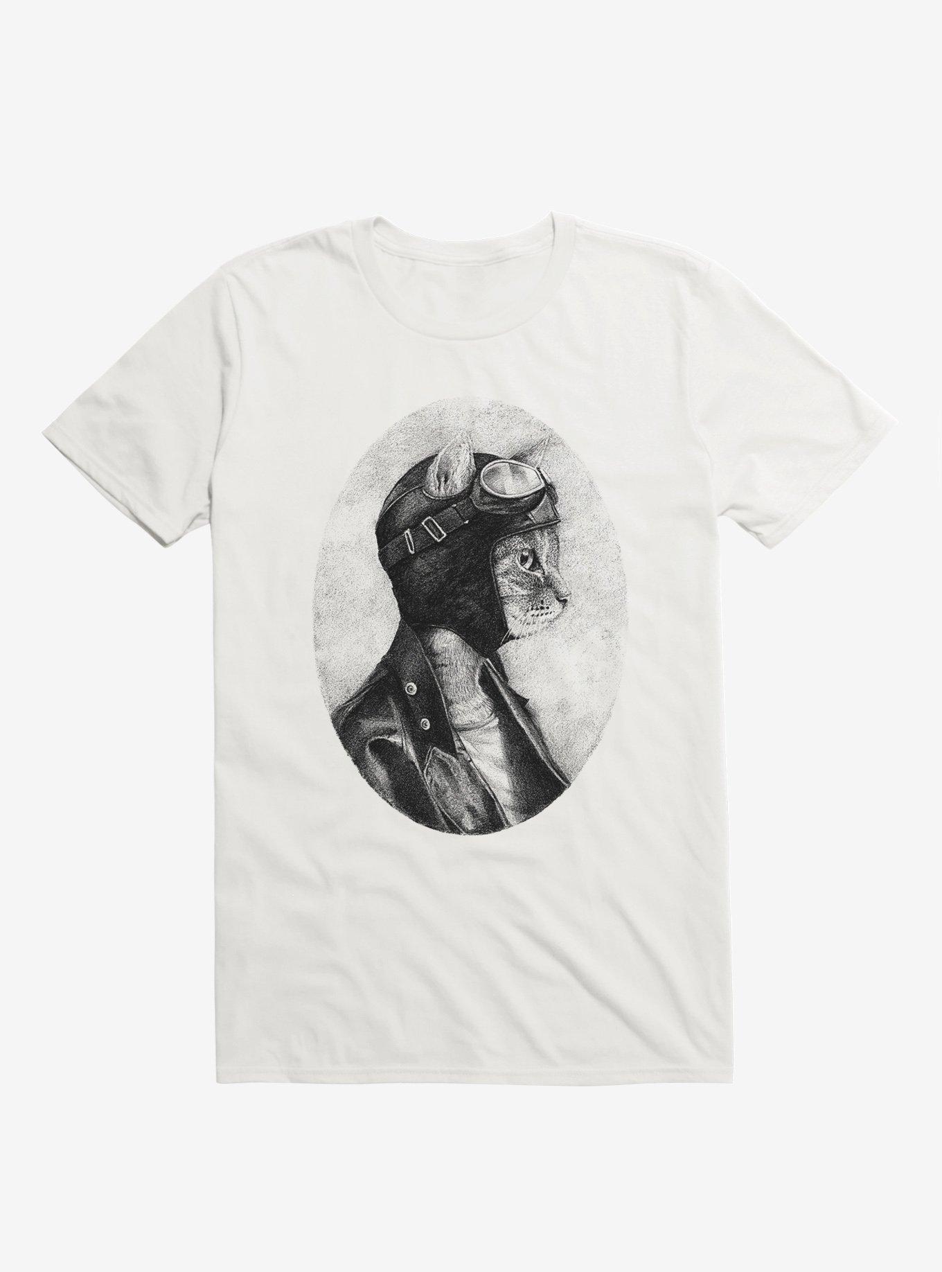 Brave Cat Pilot White T-Shirt, , hi-res