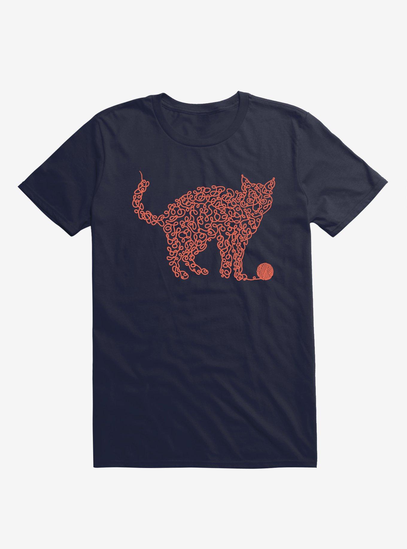 Intricat Yarn Cat Navy Blue T-Shirt, NAVY, hi-res