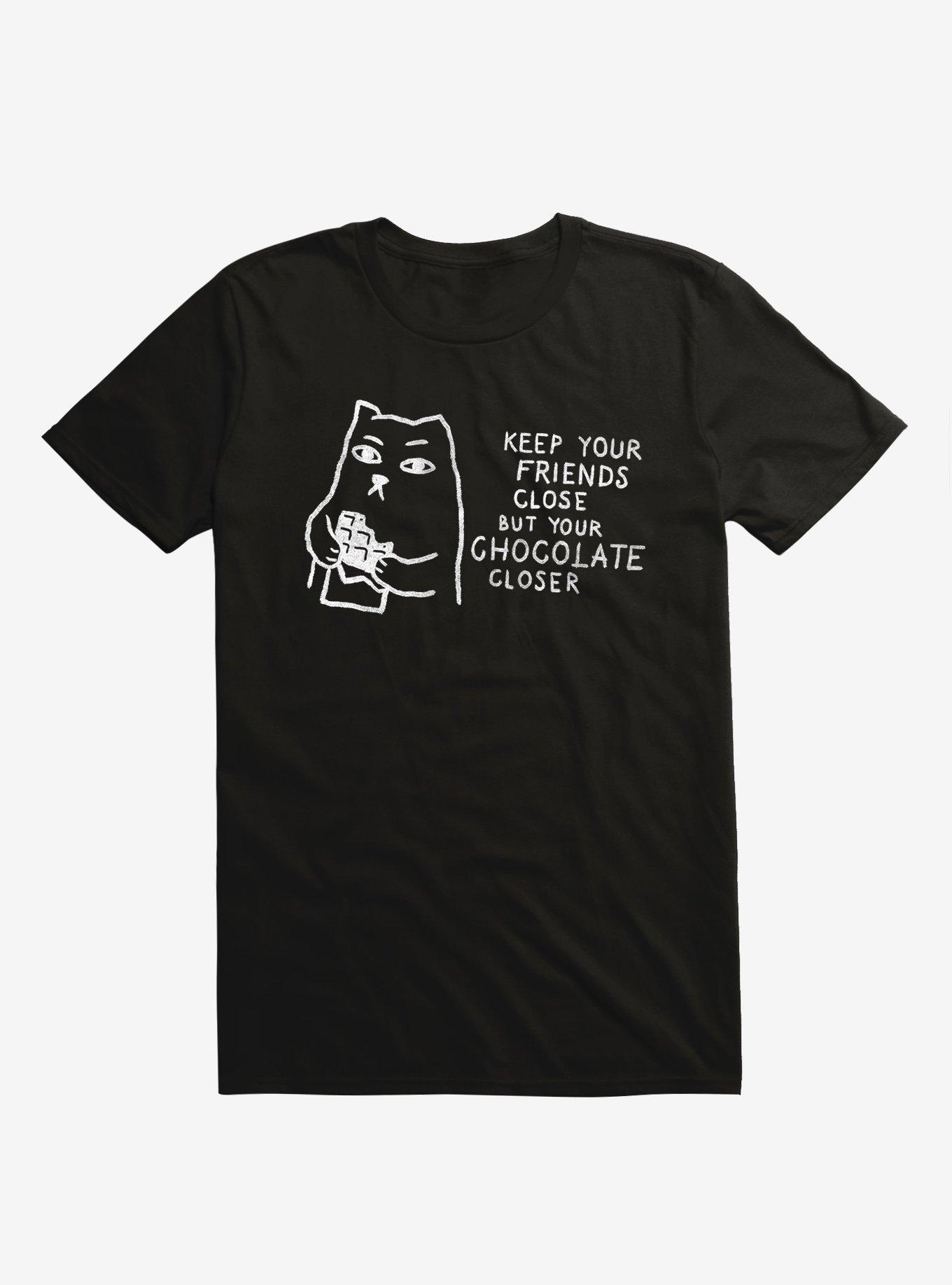 Keep Your Friends Close But Your Chocolate Closer Cat Black T-Shirt, , hi-res