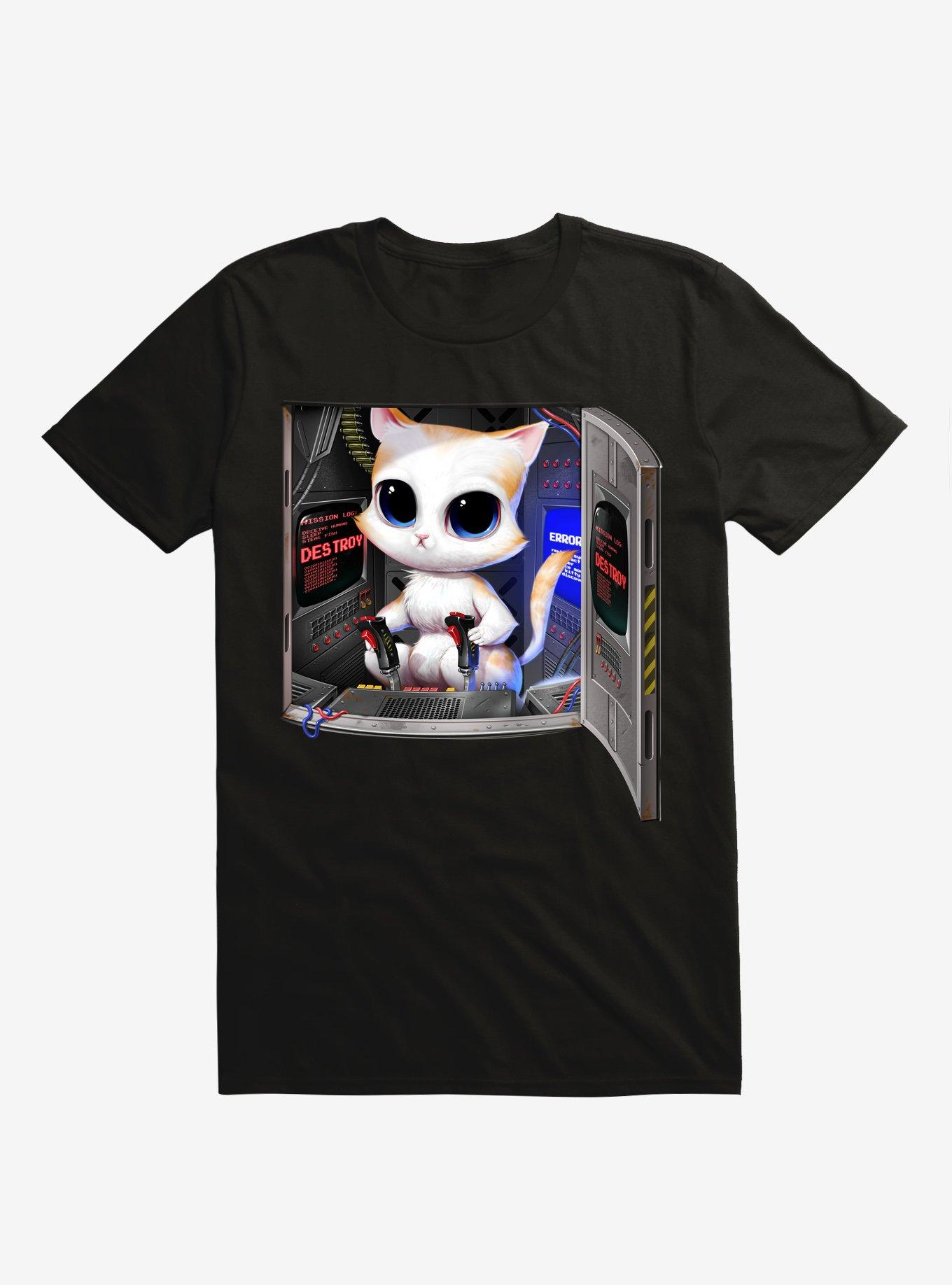 Cat Piloted Cyborg Black T-Shirt, BLACK, hi-res