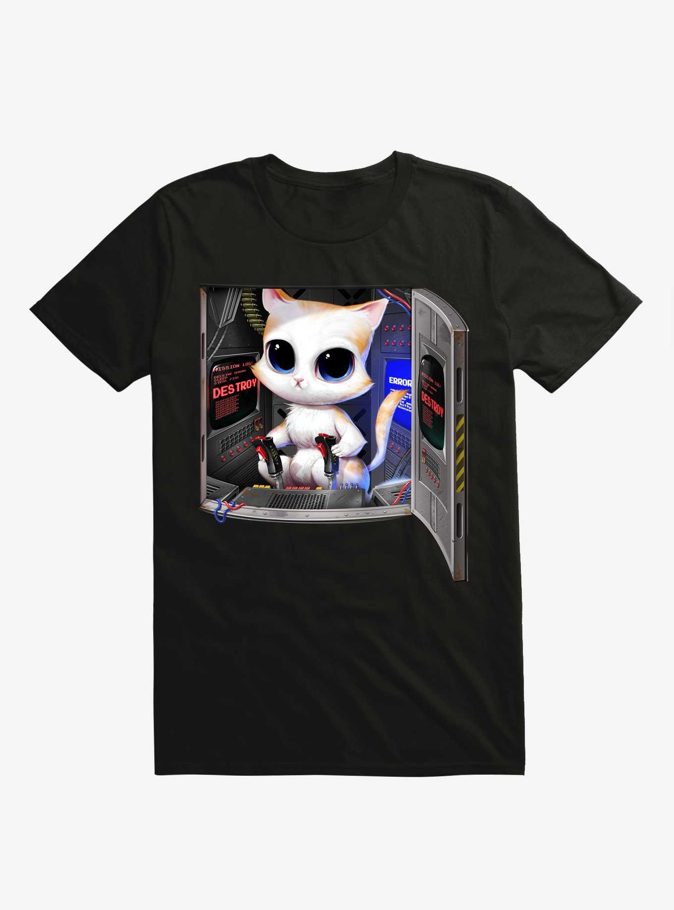 Cat Piloted Cyborg Black T-Shirt, , hi-res
