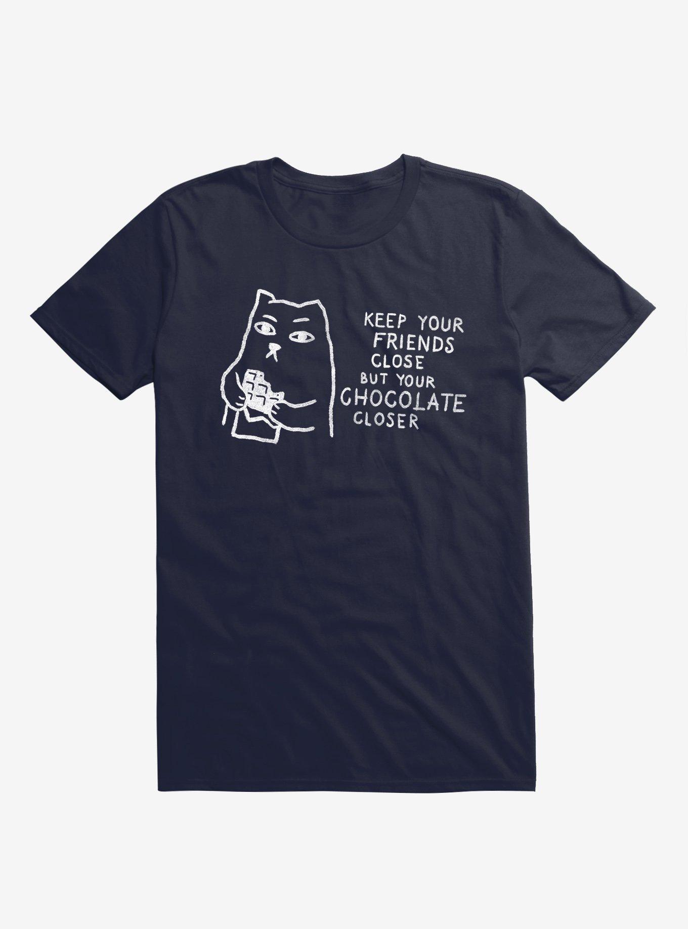 Keep Your Friends Close But Your Chocolate Closer Cat Navy Blue T-Shirt, , hi-res