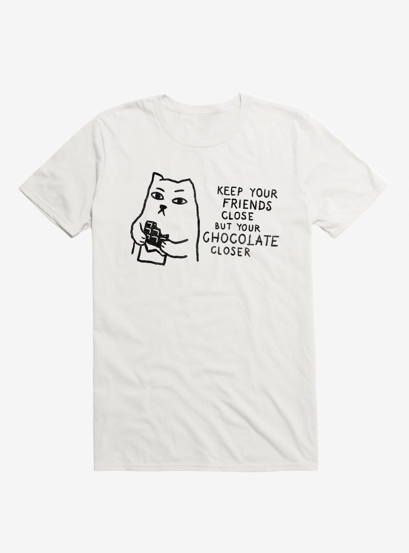 Keep Your Friends Close But Your Chocolate Closer Cat White T-Shirt, , hi-res