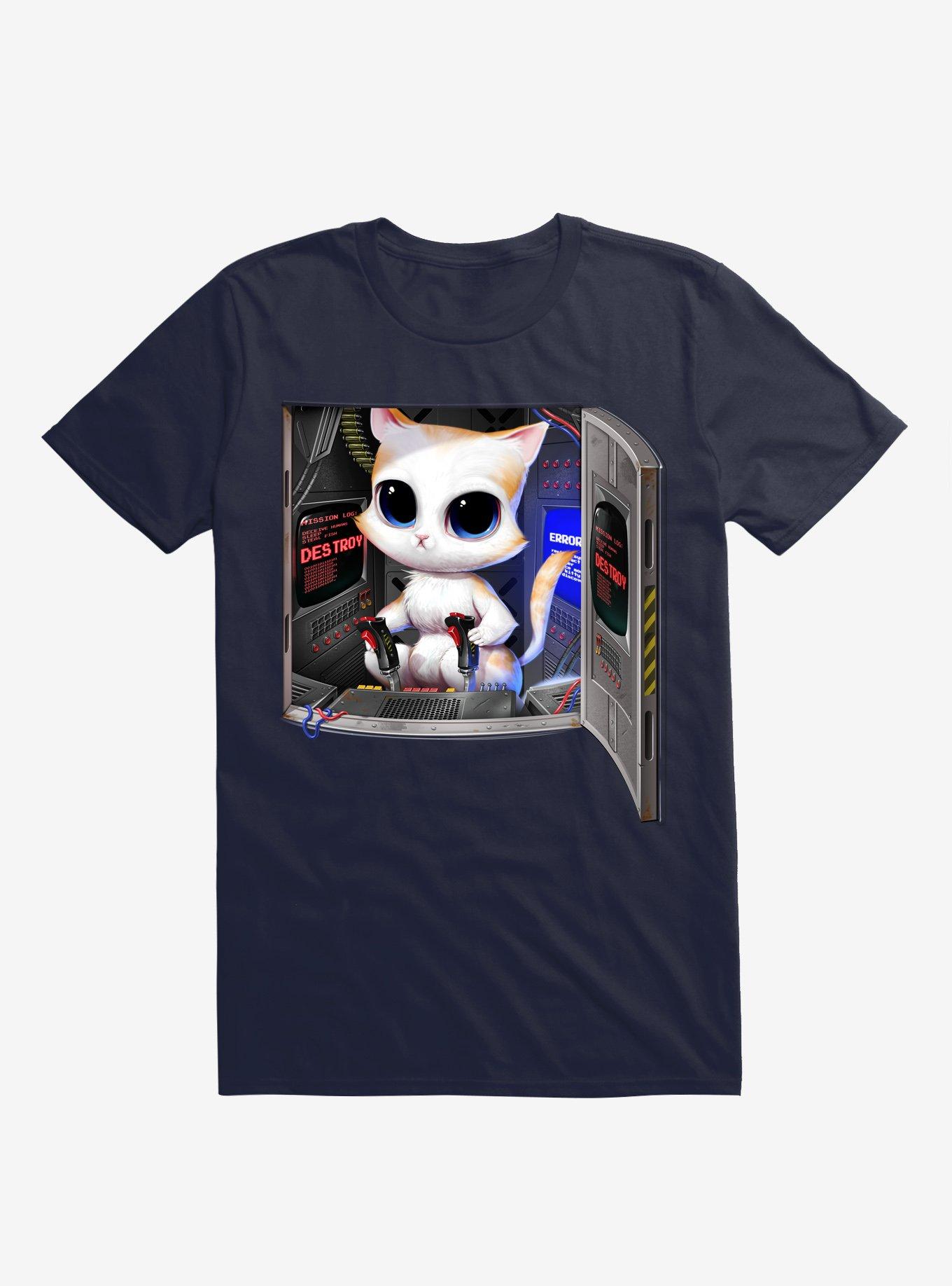 THRDLESS Cat Piloted Cyborg Navy Blue T-Shirt