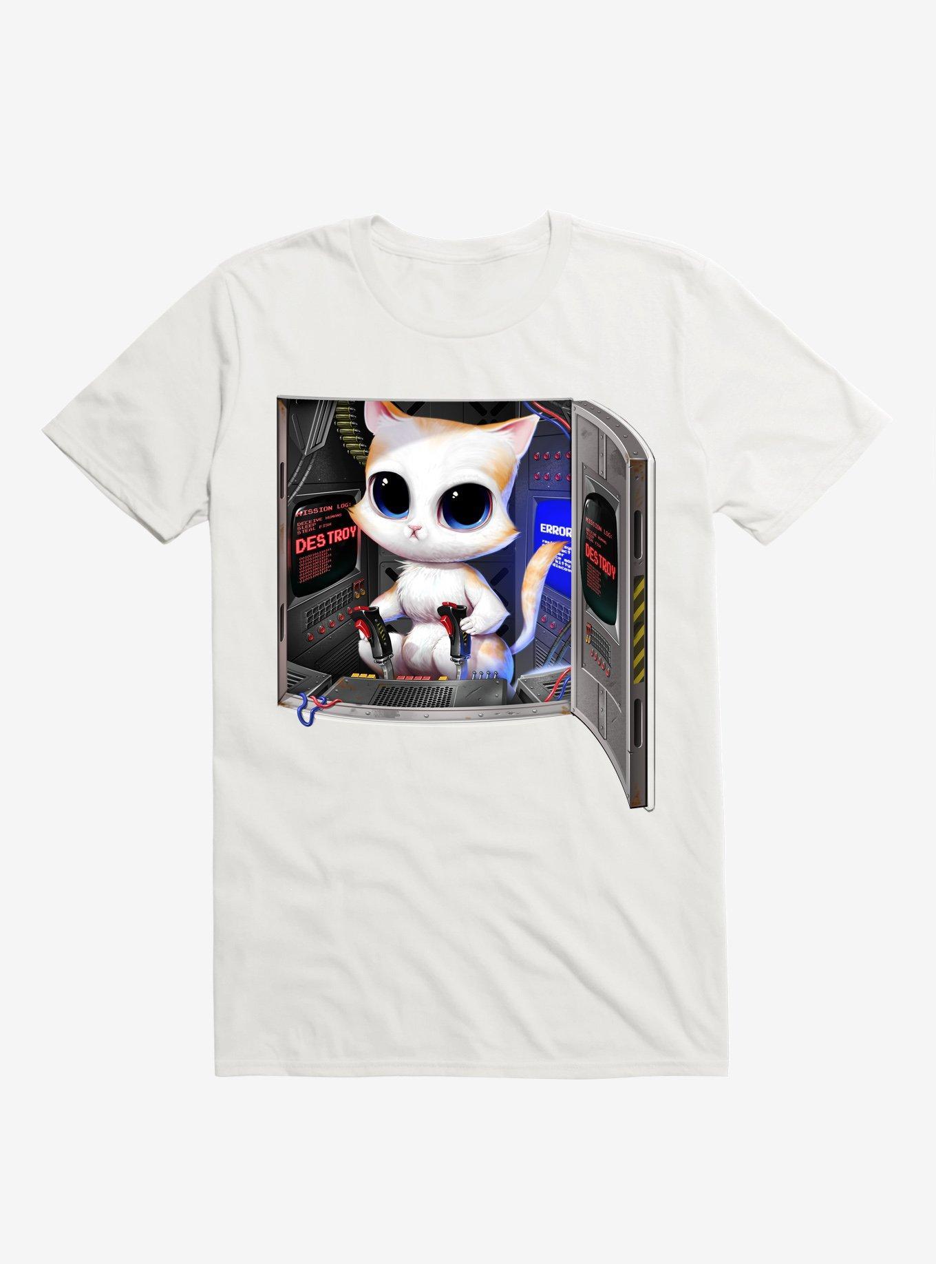 Cat Piloted Cyborg T-Shirt, WHITE, hi-res