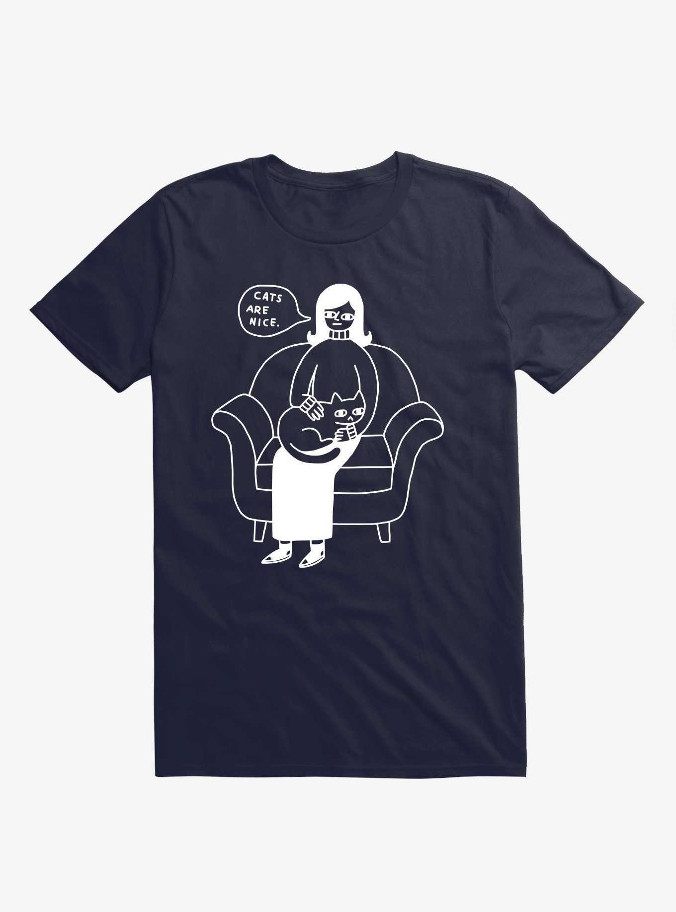 Cats Are Nice Navy Blue T-Shirt, , hi-res