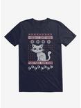 Meowy Catmas Cat Holiday Sweater Navy Blue T-Shirt, NAVY, hi-res