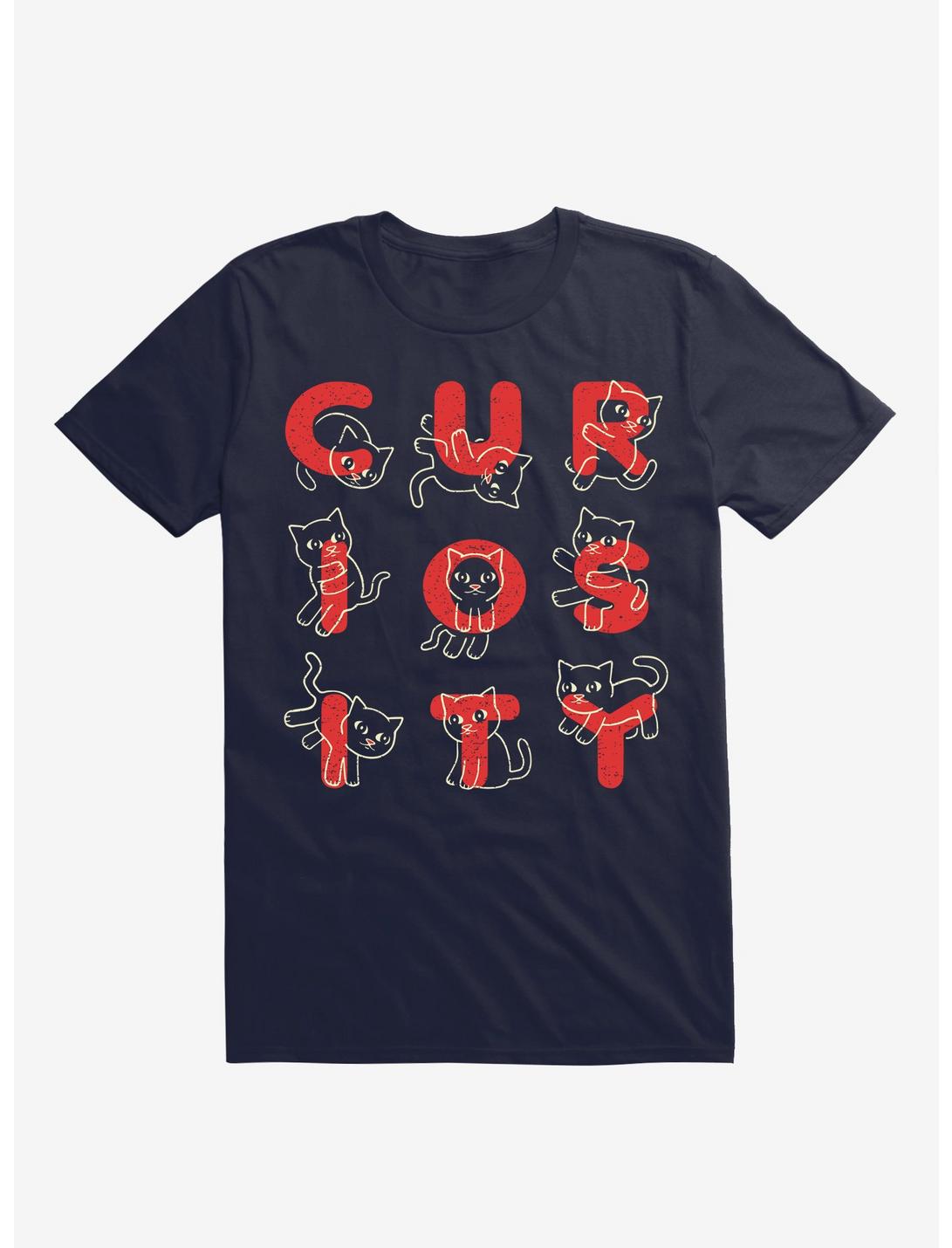 Curiosity Is A Nine Letter Word Cat Navy Blue T-Shirt, NAVY, hi-res