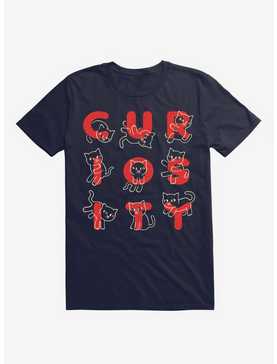 Curiosity Is A Nine Letter Word Cat Navy Blue T-Shirt, , hi-res