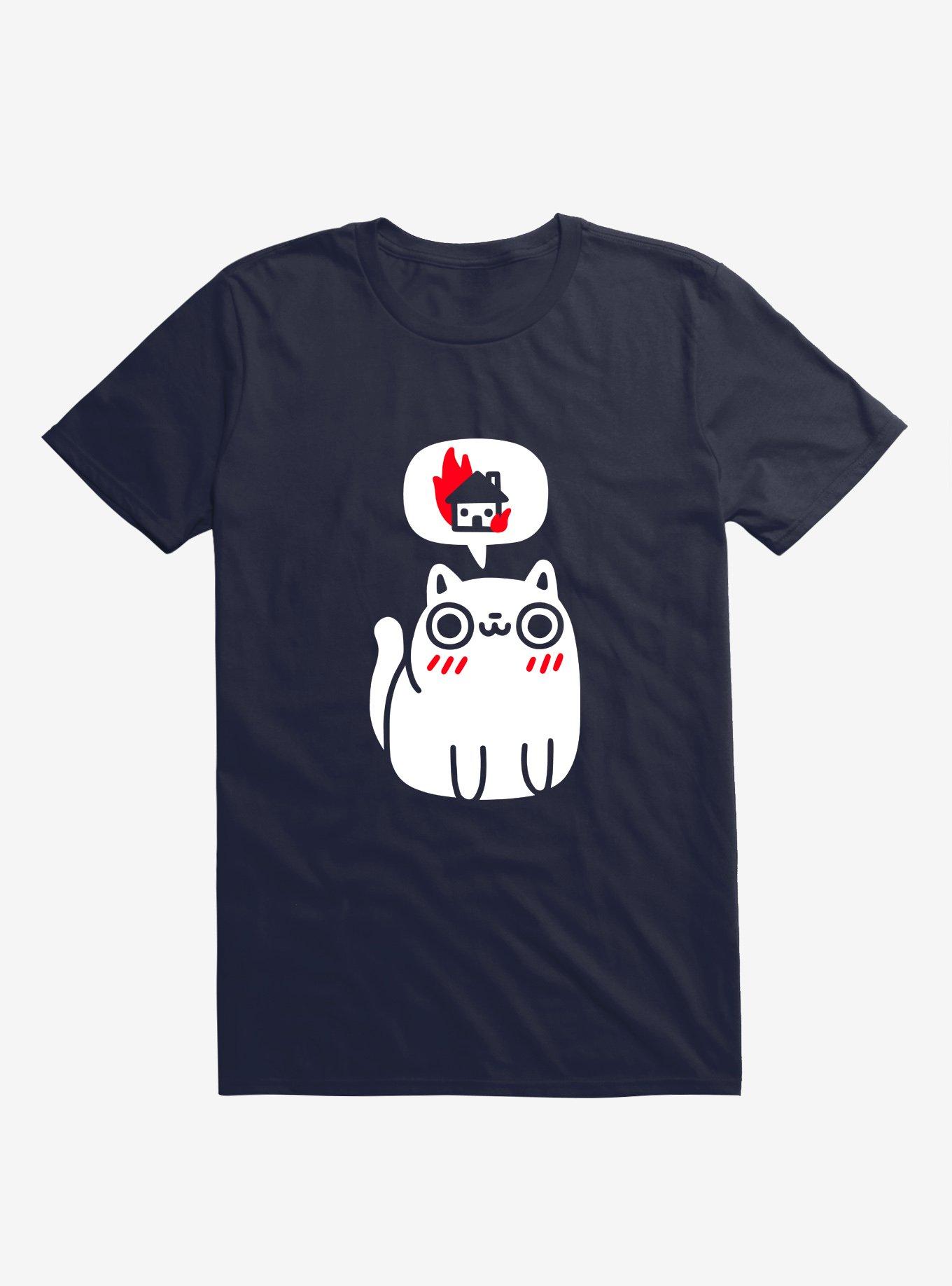 Dreaming Of Destruction Cat Navy Blue T-Shirt, , hi-res