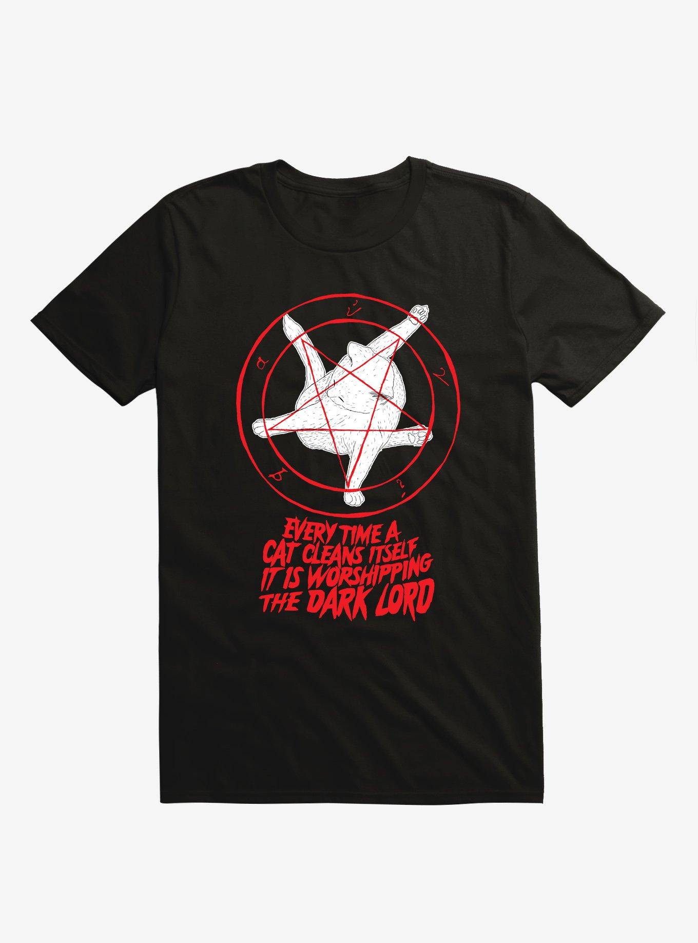 Every Time A Cat Cleans Itself It Is Worshipping The Dark Lord Black T-Shirt, BLACK, hi-res