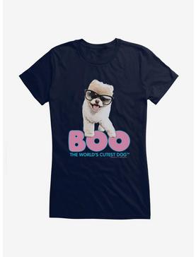 Boo The World's Cutest Dog Nerdy Glasses Girls T-Shirt, NAVY, hi-res