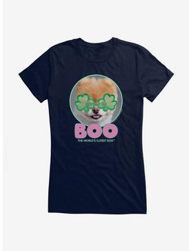 Boo The World's Cutest Dog Shamrock Eyes Girls T-Shirt, NAVY, hi-res