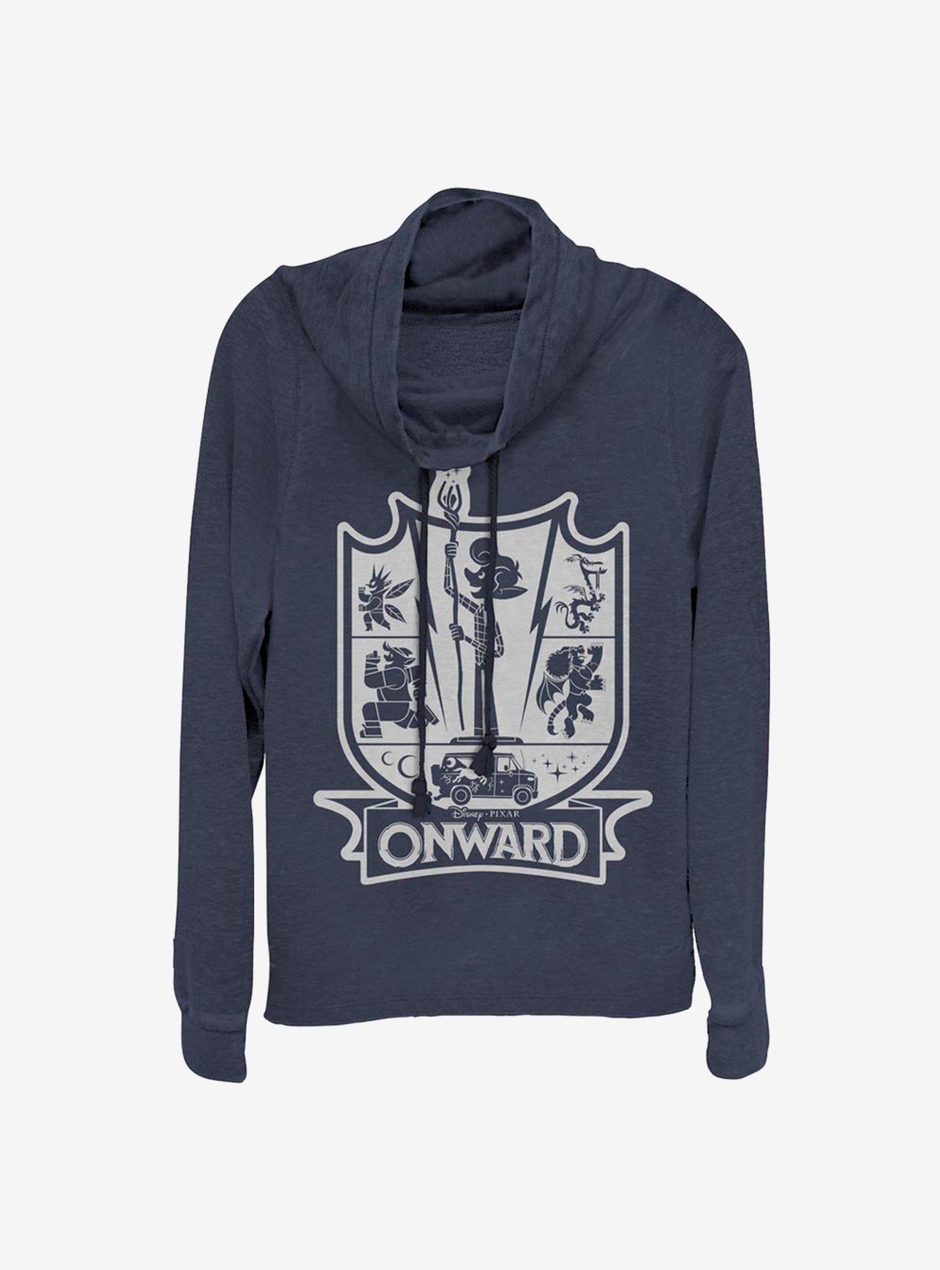 Disney Pixar Onward Crest Cowlneck Long-Sleeve Girls Top, NAVY, hi-res