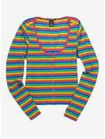 Rainbow Stripe Girls Ribbed Long-Sleeve T-Shirt Plus Size, RAINBOW, hi-res