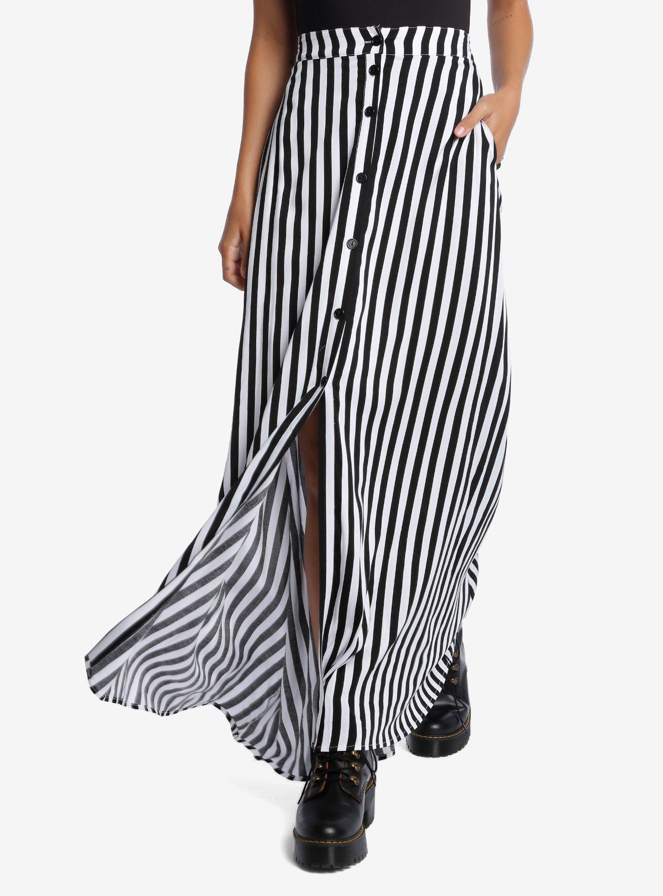 black and white striped maxi skirts