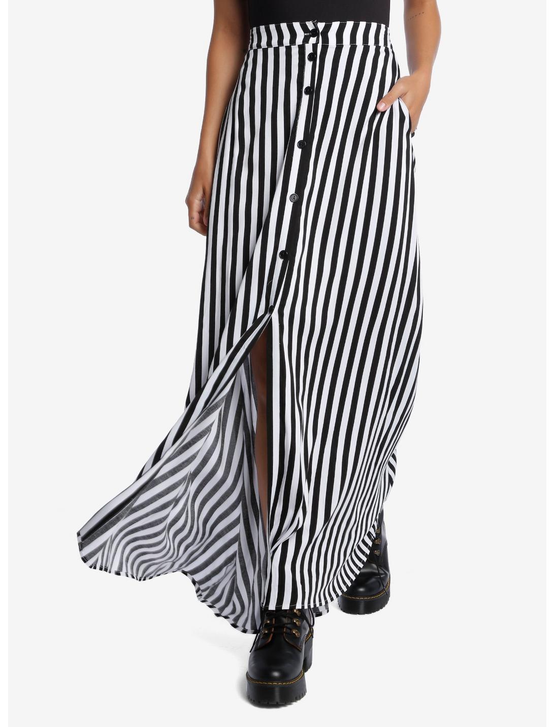 Black & White Stripe Maxi Skirt, BLACK WHITE STRIPE, hi-res