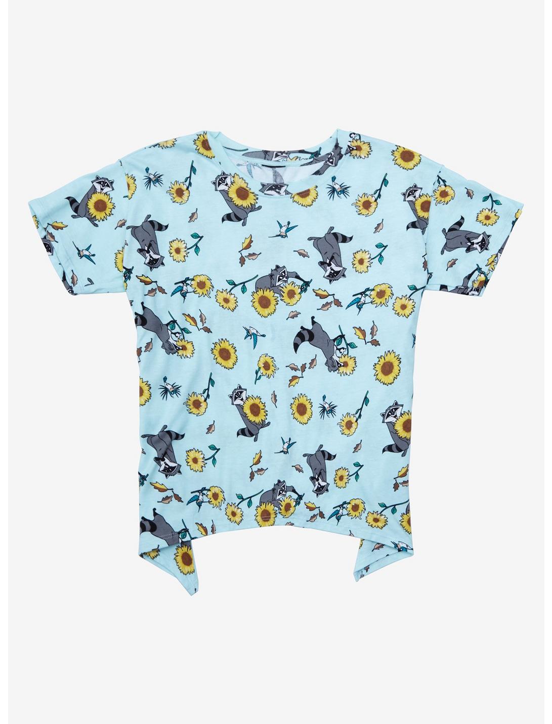 Disney Pocahontas Meeko & Sunflowers Shark Bite Girls Crop T-Shirt, MULTI, hi-res