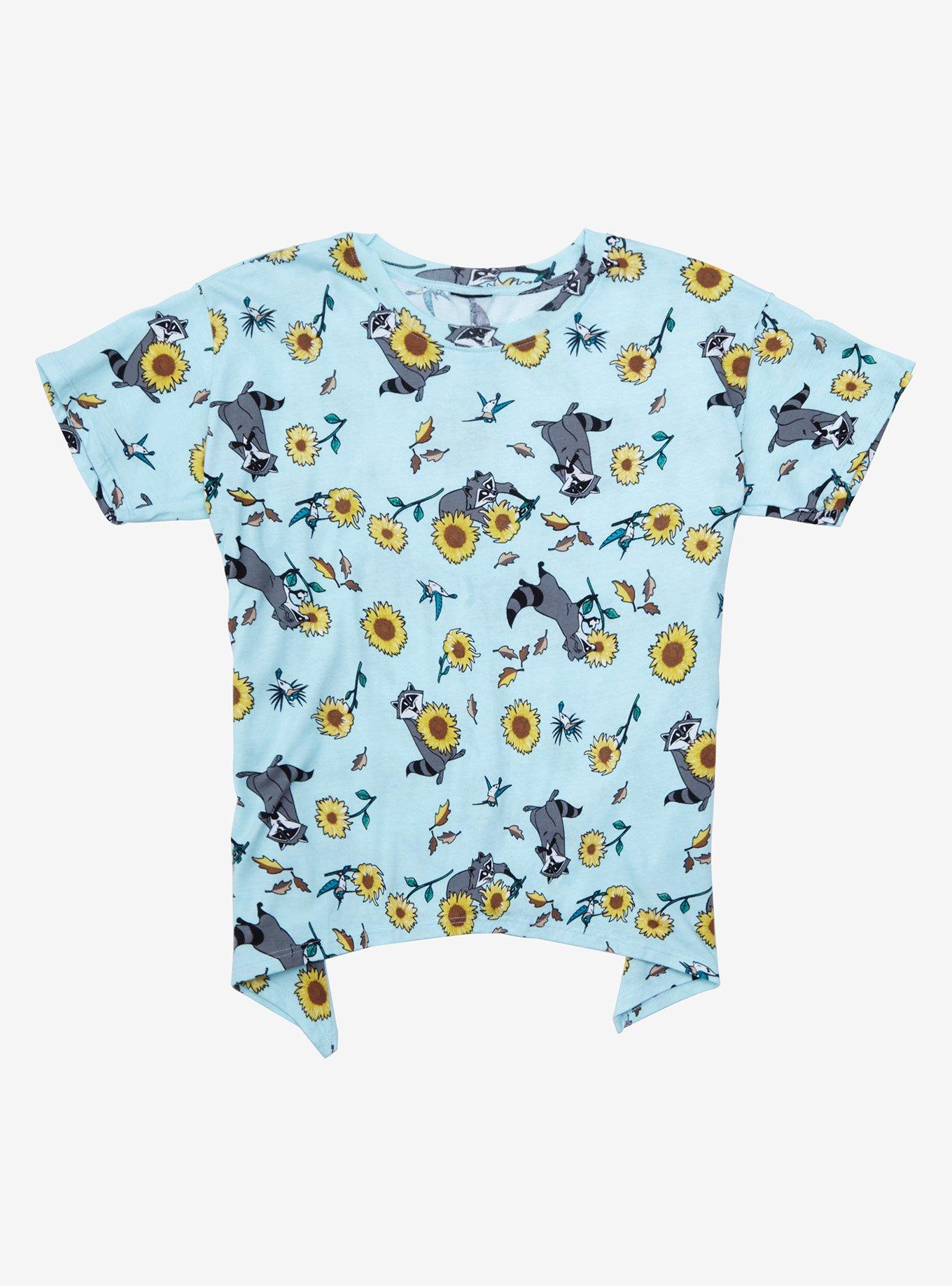 Disney Pocahontas Meeko & Sunflowers Shark Bite Girls Crop T-Shirt, MULTI, hi-res