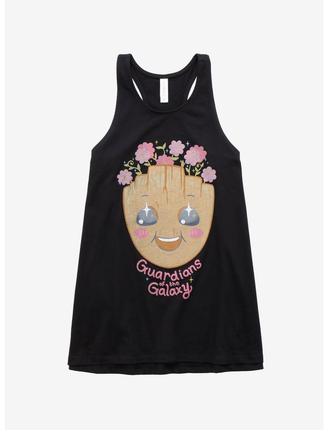 Marvel Guardians of the Galaxy Groot with Flowers Women's Tank Top - BoxLunch Exclusive, GREEN, hi-res