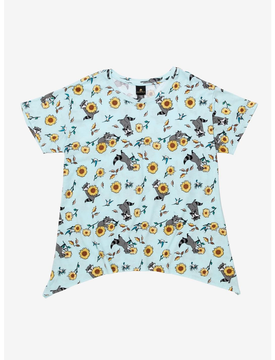 Disney Pocahontas Meeko & Sunflowers Shark Bite Girls Crop T-Shirt Plus Size, MULTI, hi-res
