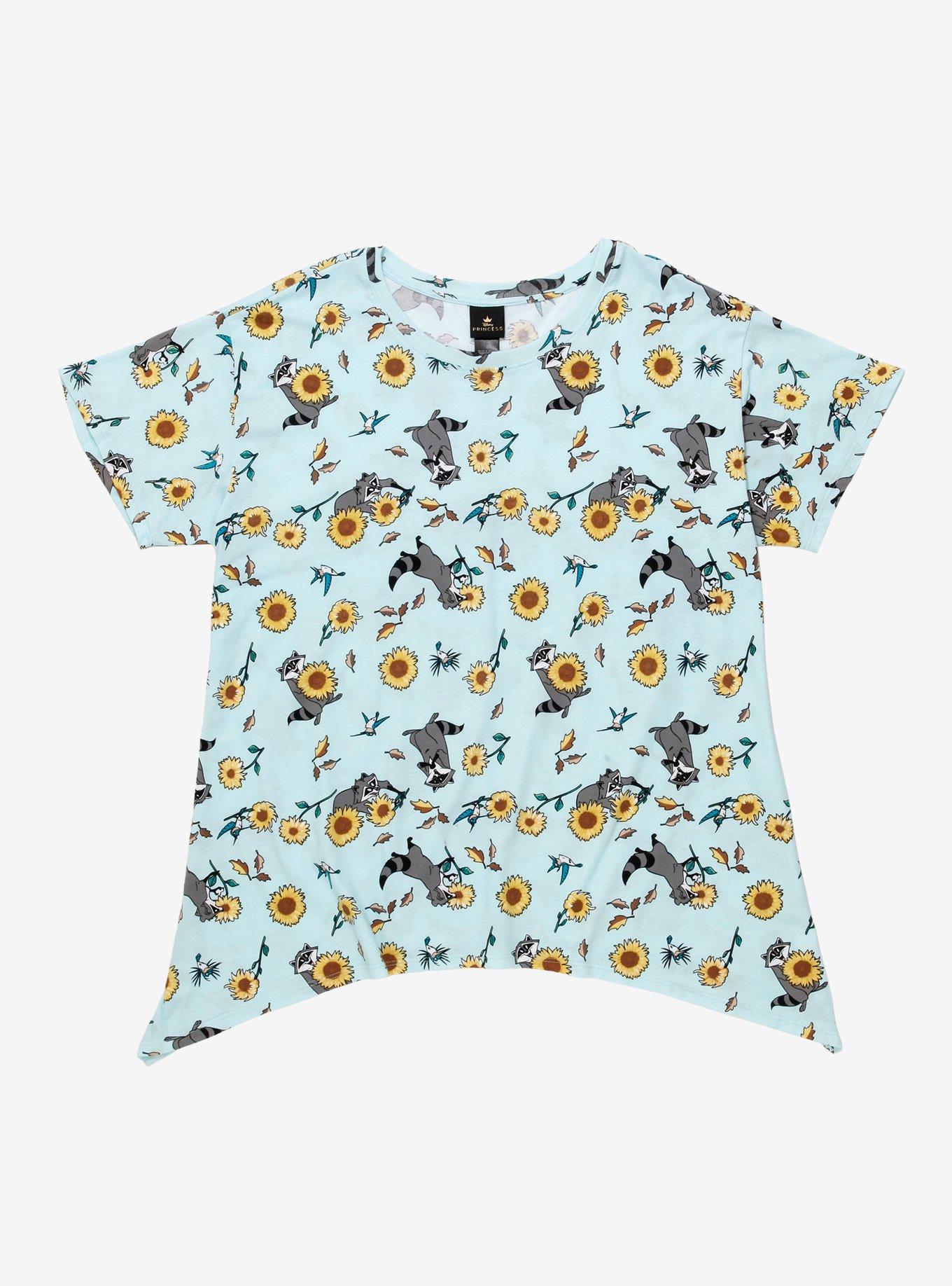 Disney Pocahontas Meeko & Sunflowers Shark Bite Girls Crop T-Shirt Plus Size, MULTI, hi-res