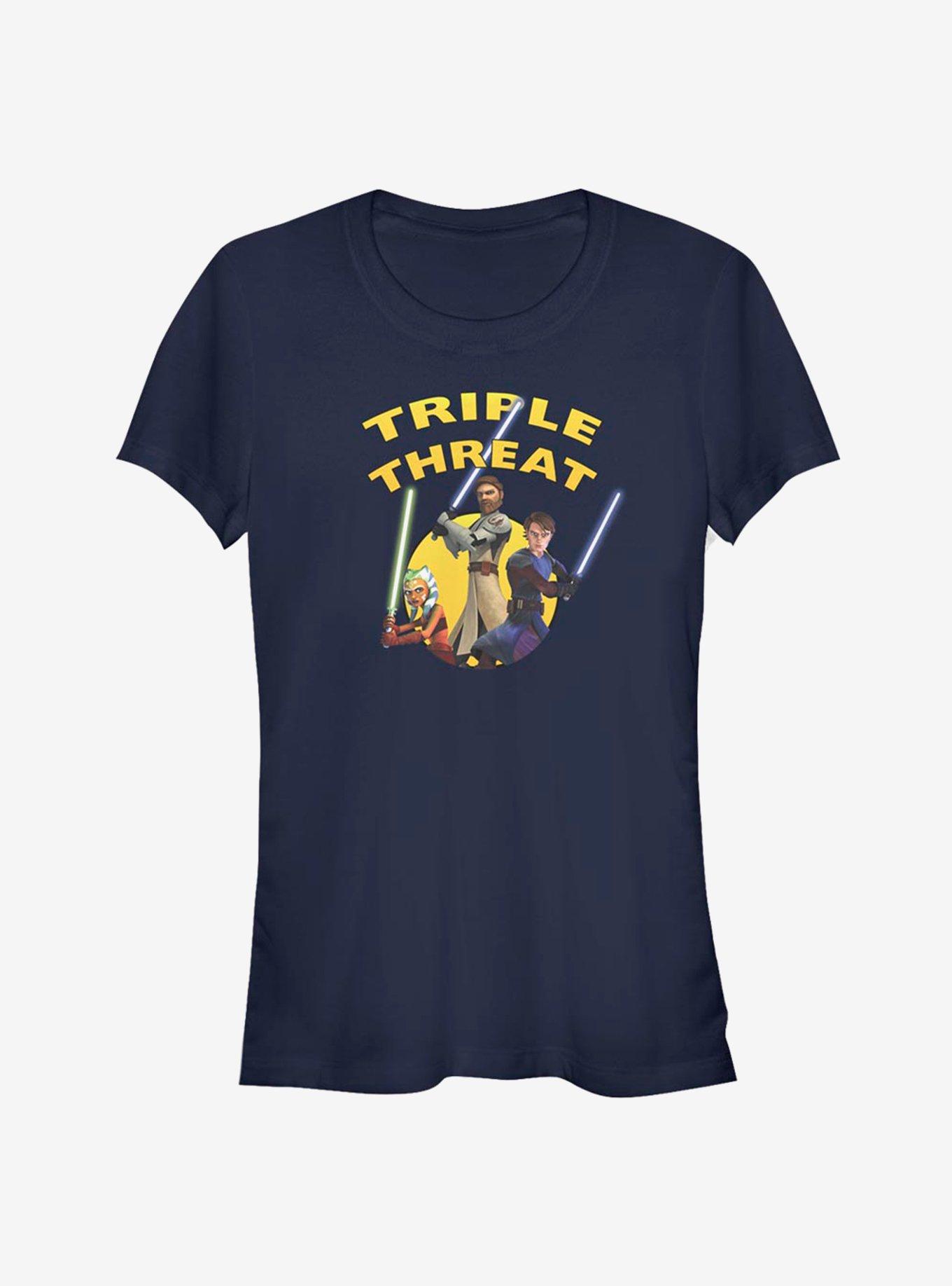 Star Wars The Clone Wars Triple Threat Girls T-Shirt, NAVY, hi-res