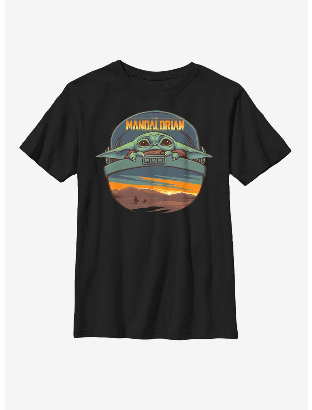 Star Wars The Mandalorian The Child Landscape Logo Youth T-Shirt, BLACK, hi-res