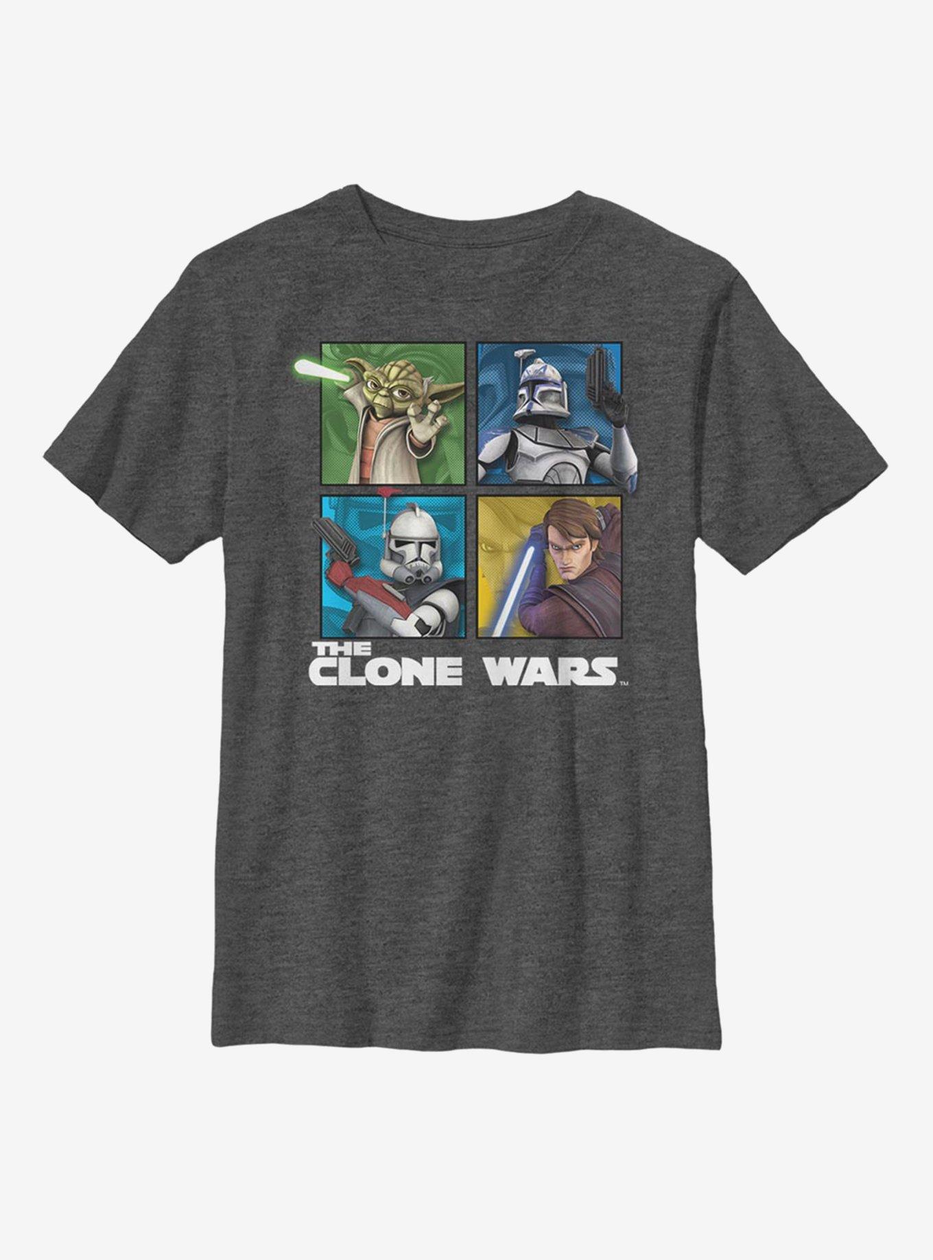 Star Wars: The Clone Wars Panel Four Youth T-Shirt, CHAR HTR, hi-res