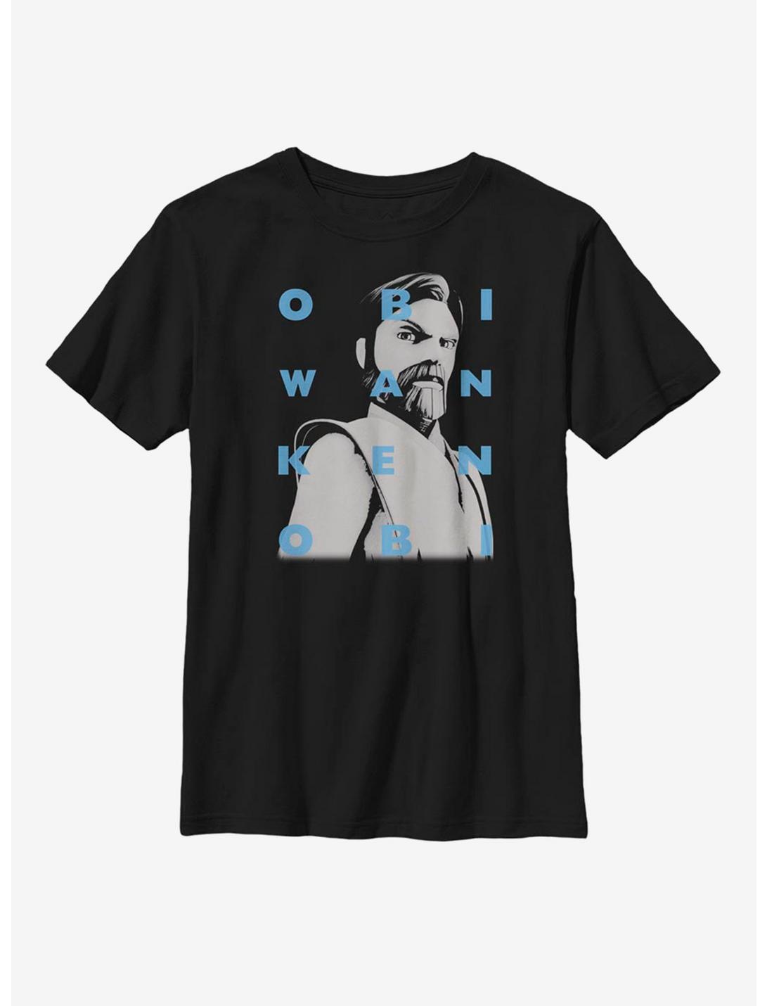 Star Wars: The Clone Wars Obi-Wan Text Youth T-Shirt, BLACK, hi-res