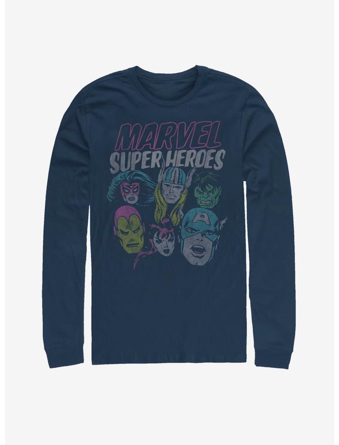Marvel Avengers Super Heroes Distressed Long-Sleeve T-Shirt, NAVY, hi-res