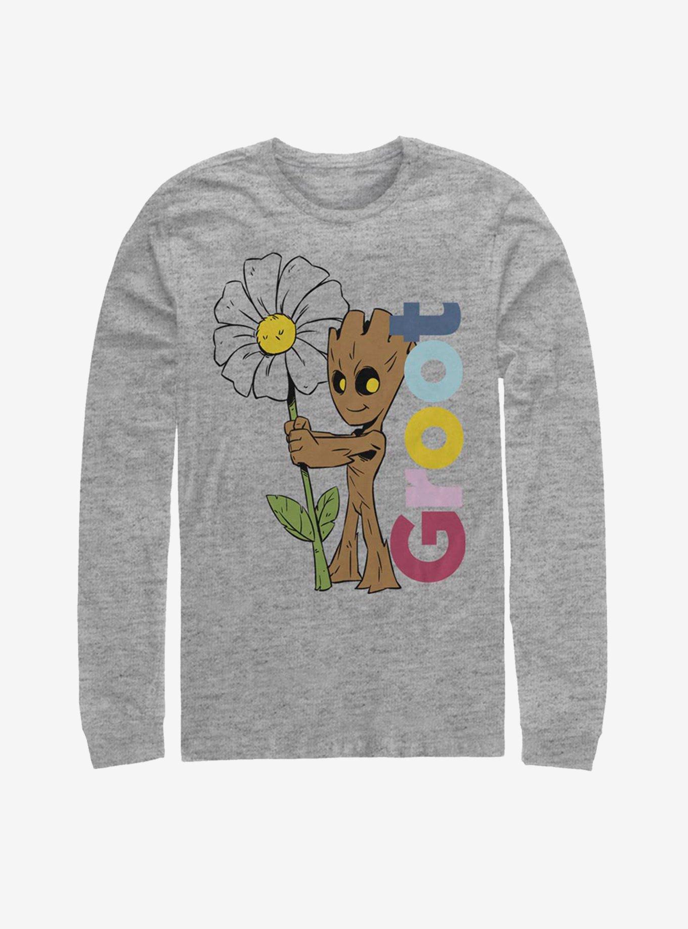 Marvel Guardians Of The Galaxy Picking Flowers Groot Long-Sleeve T-Shirt, ATH HTR, hi-res