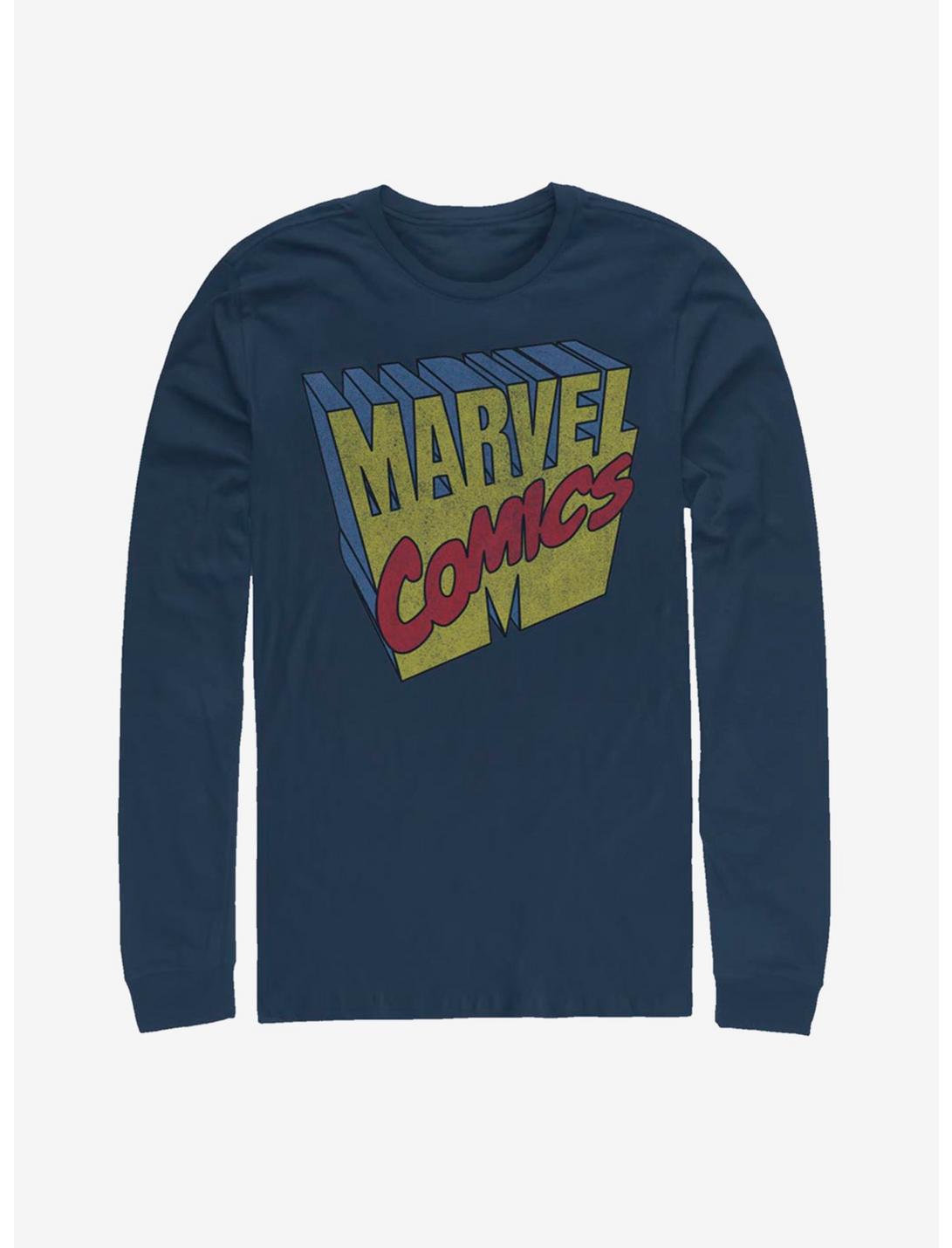 Marvel 3D Logo Long-Sleeve T-Shirt, NAVY, hi-res