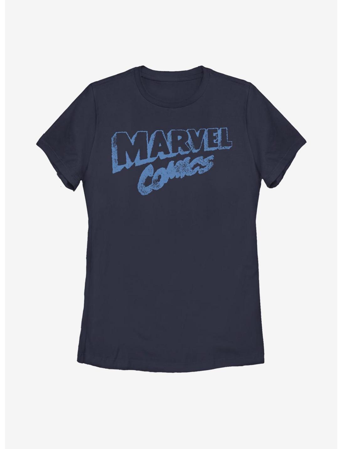 Marvel Distressed Logo Womens T-Shirt, NAVY, hi-res