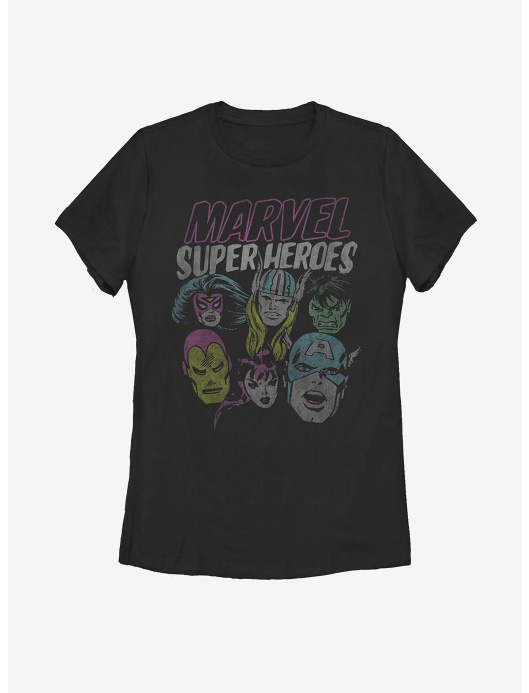 Marvel Avengers Super Heroes Distressed Womens T-Shirt, BLACK, hi-res