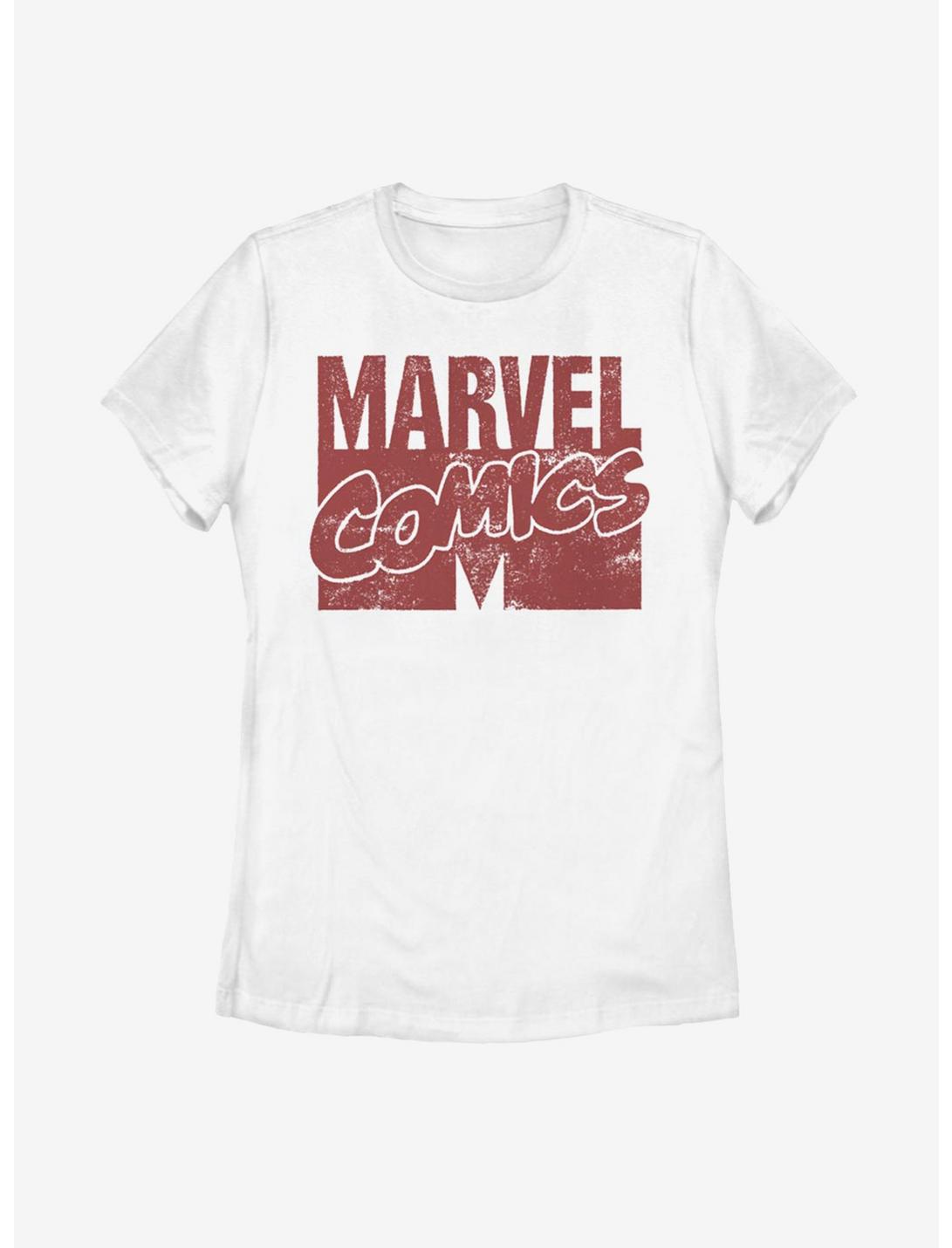 Marvel Red Distressed Logo Womens T-Shirt, WHITE, hi-res