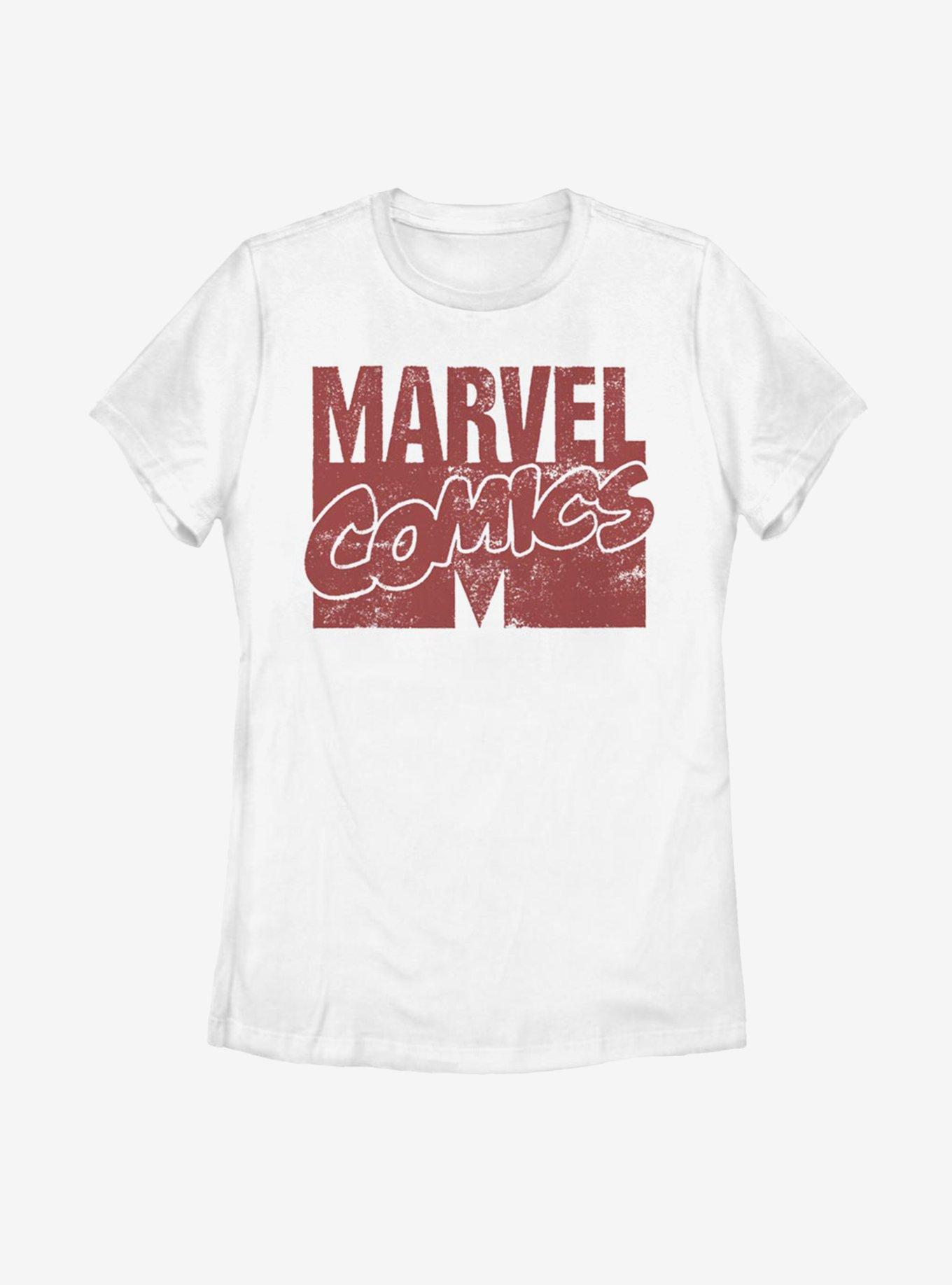 Marvel Red Distressed Logo Womens T-Shirt, WHITE, hi-res